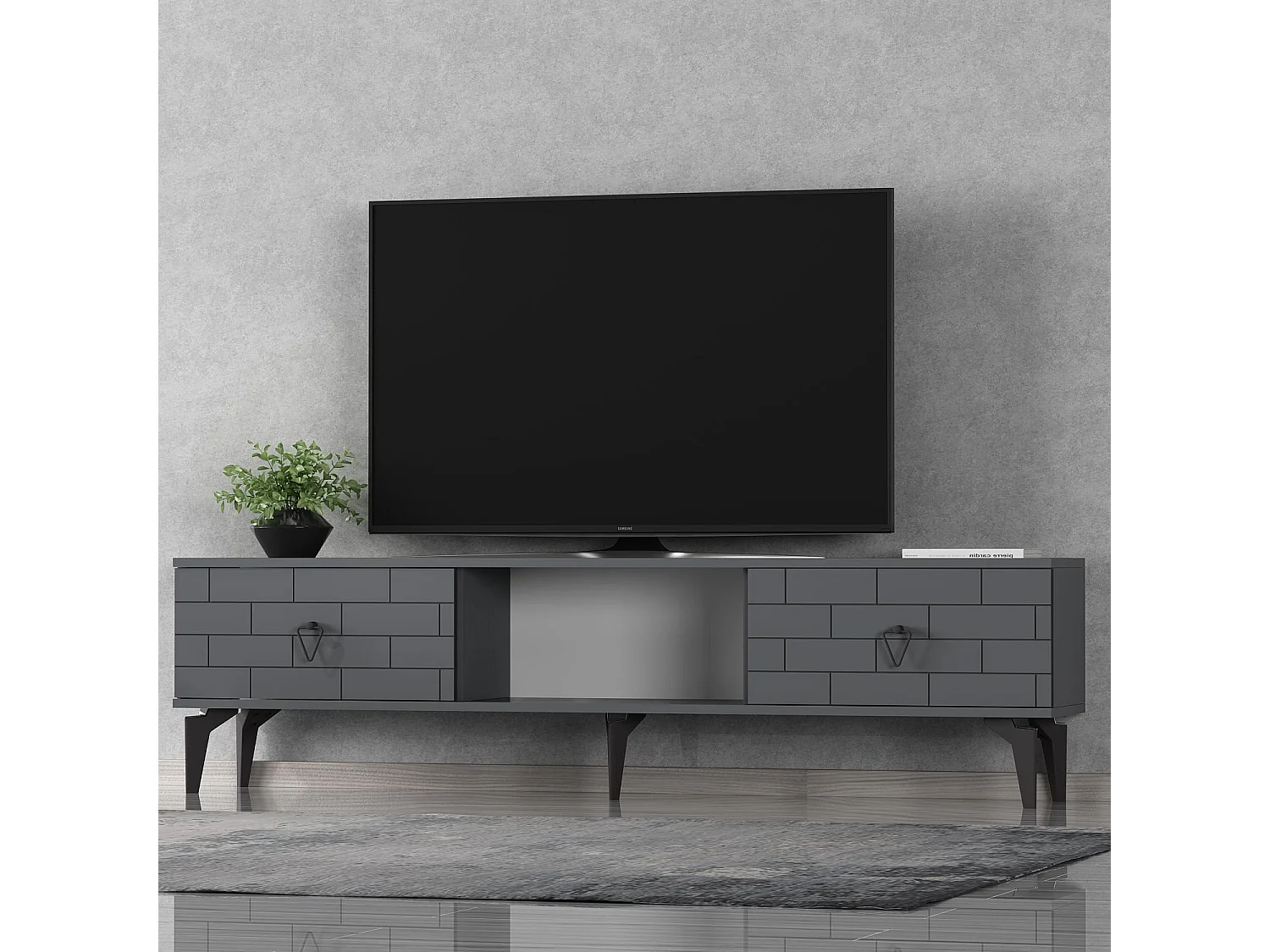 TV-Ständer – 150 cm x 44,6 cm x 29,6 cm – Anthrazit – Melaminbeschichtete Spanplatte