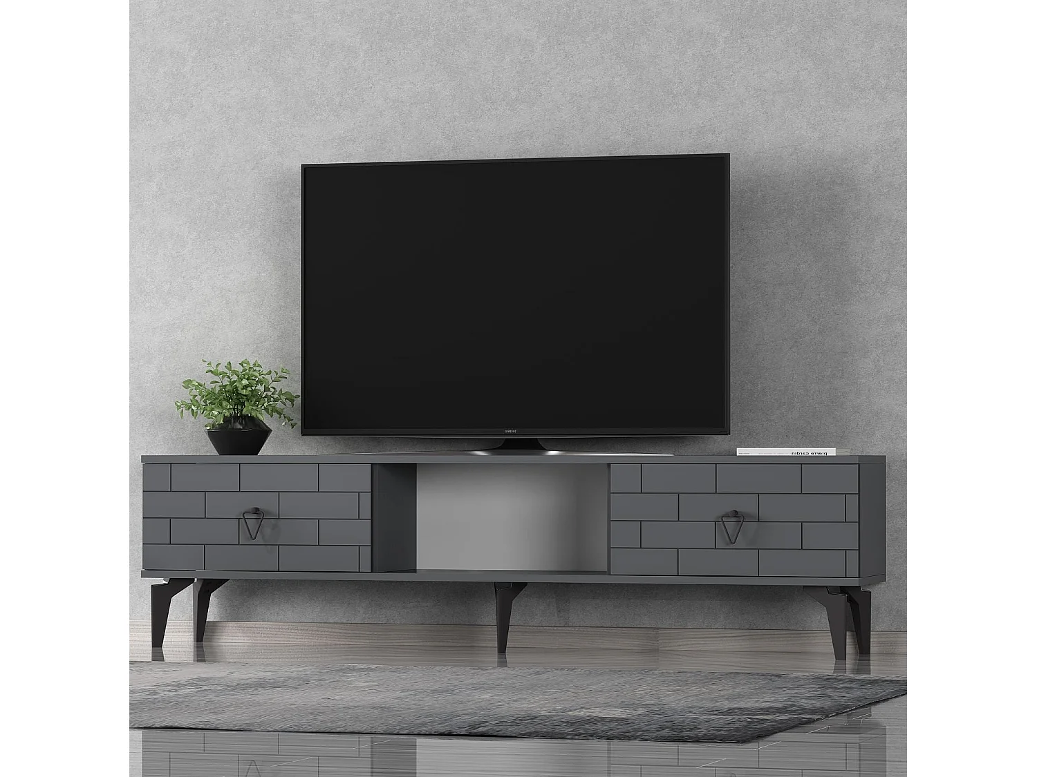 TV-Ständer – 150 cm x 44,6 cm x 29,6 cm – Anthrazit – Melaminbeschichtete Spanplatte