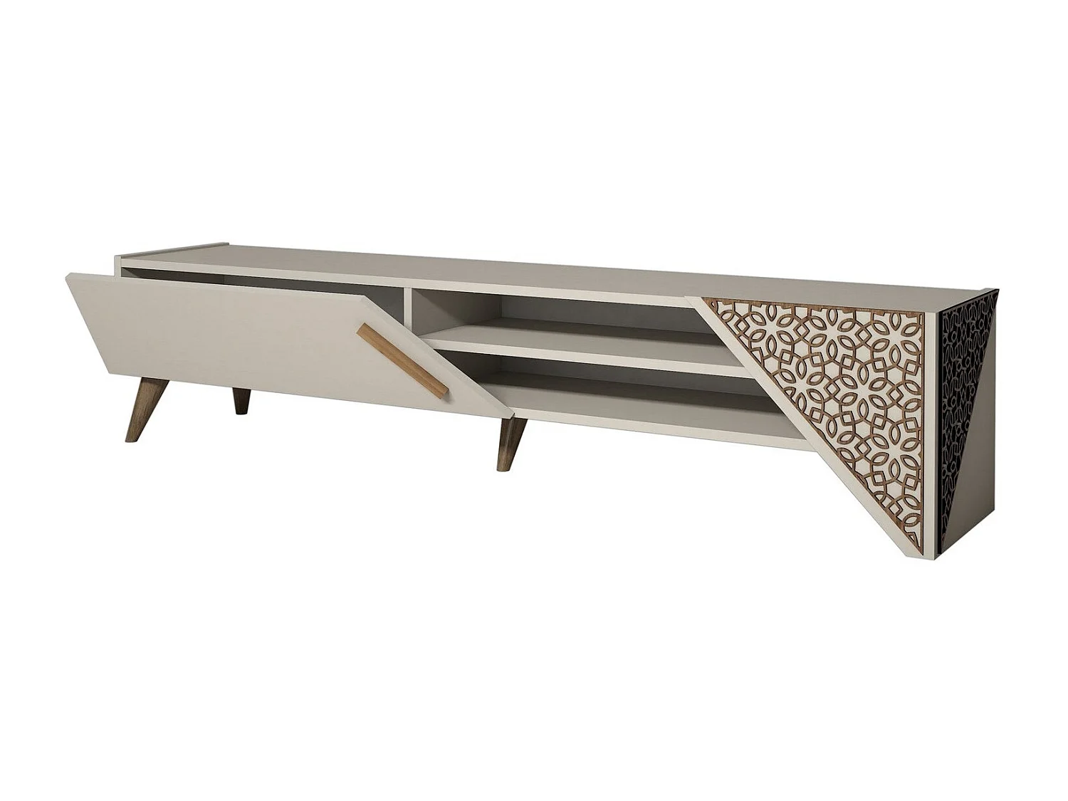 Mobile TV – larghezza 180 cm, altezza 37 cm, profondità 40 cm – crema – pannello truciolare rivestito in melaminico