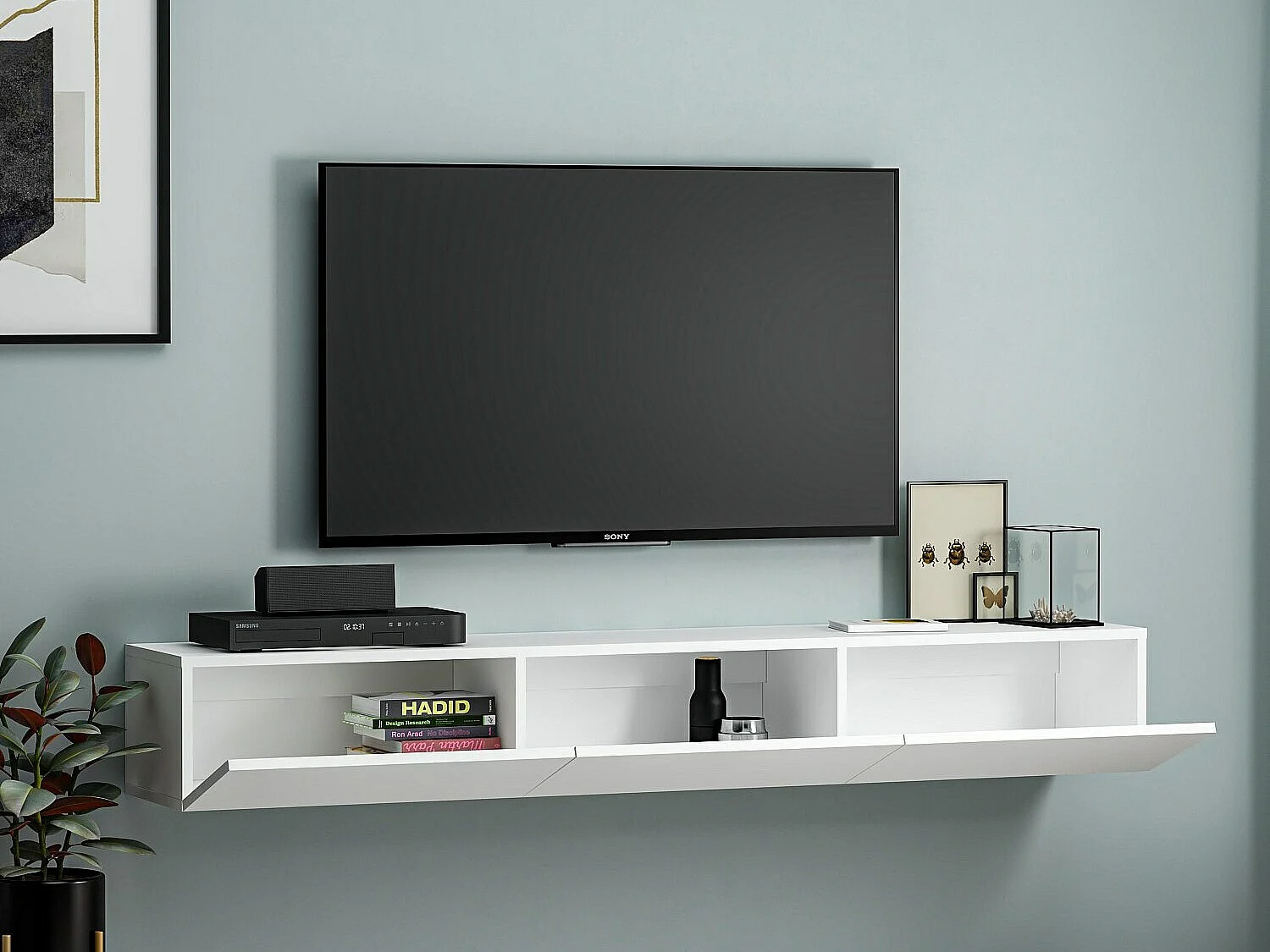 Meuble TV – 180 cm x 26 cm x 31,4 cm – Blanc – Panneau de particules mélaminé