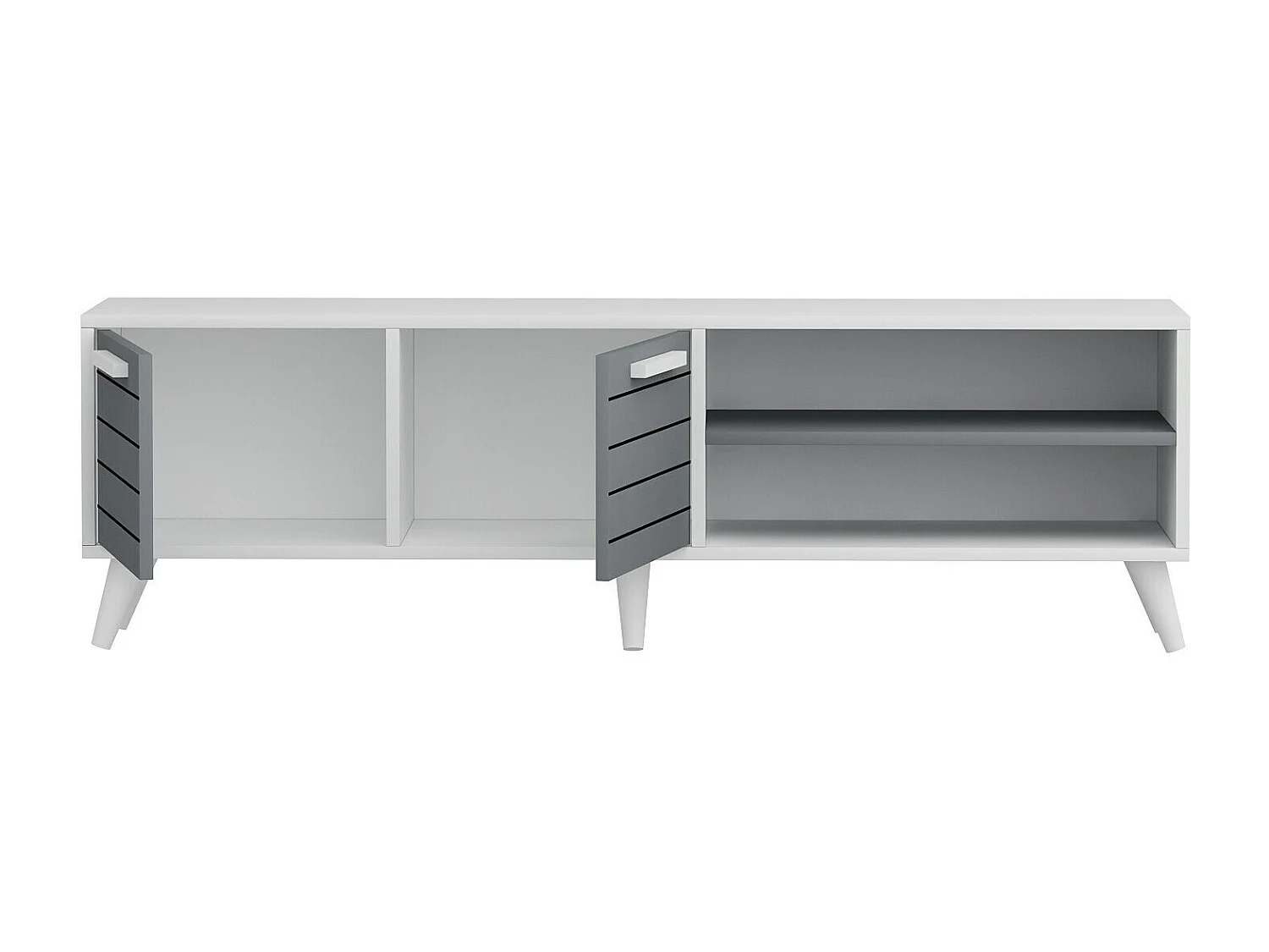 Meuble TV – 150 cm x 30 cm x 48 cm – Blanc et Anthracite – MDF mélaminé