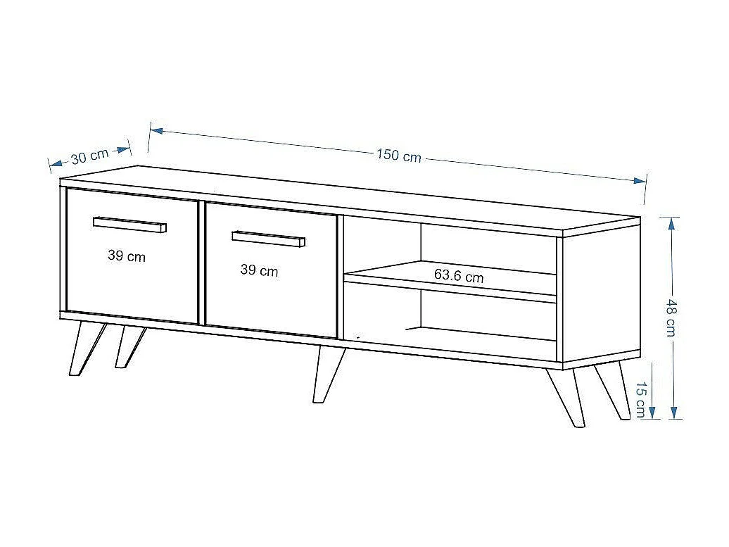 Meuble TV – 150 cm x 30 cm x 48 cm – Blanc et Anthracite – MDF mélaminé