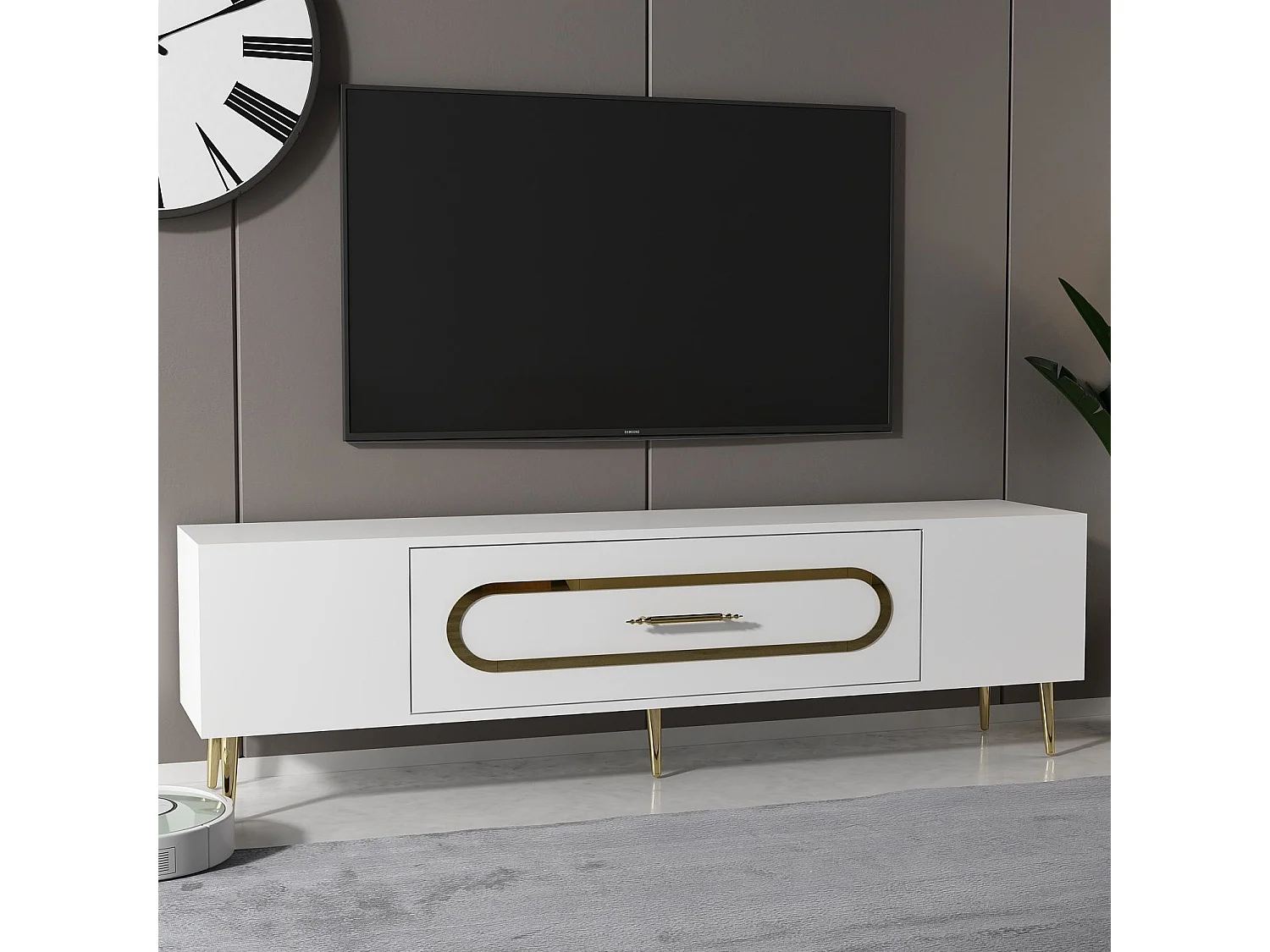 TV-meubel – 150 cm x 48,2 cm x 29,6 cm – Wit en goud – Melamine
