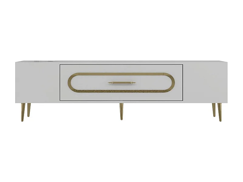 TV-Ständer – 150 cm x 48,2 cm x 29,6 cm – Weiß und Gold – Melamin