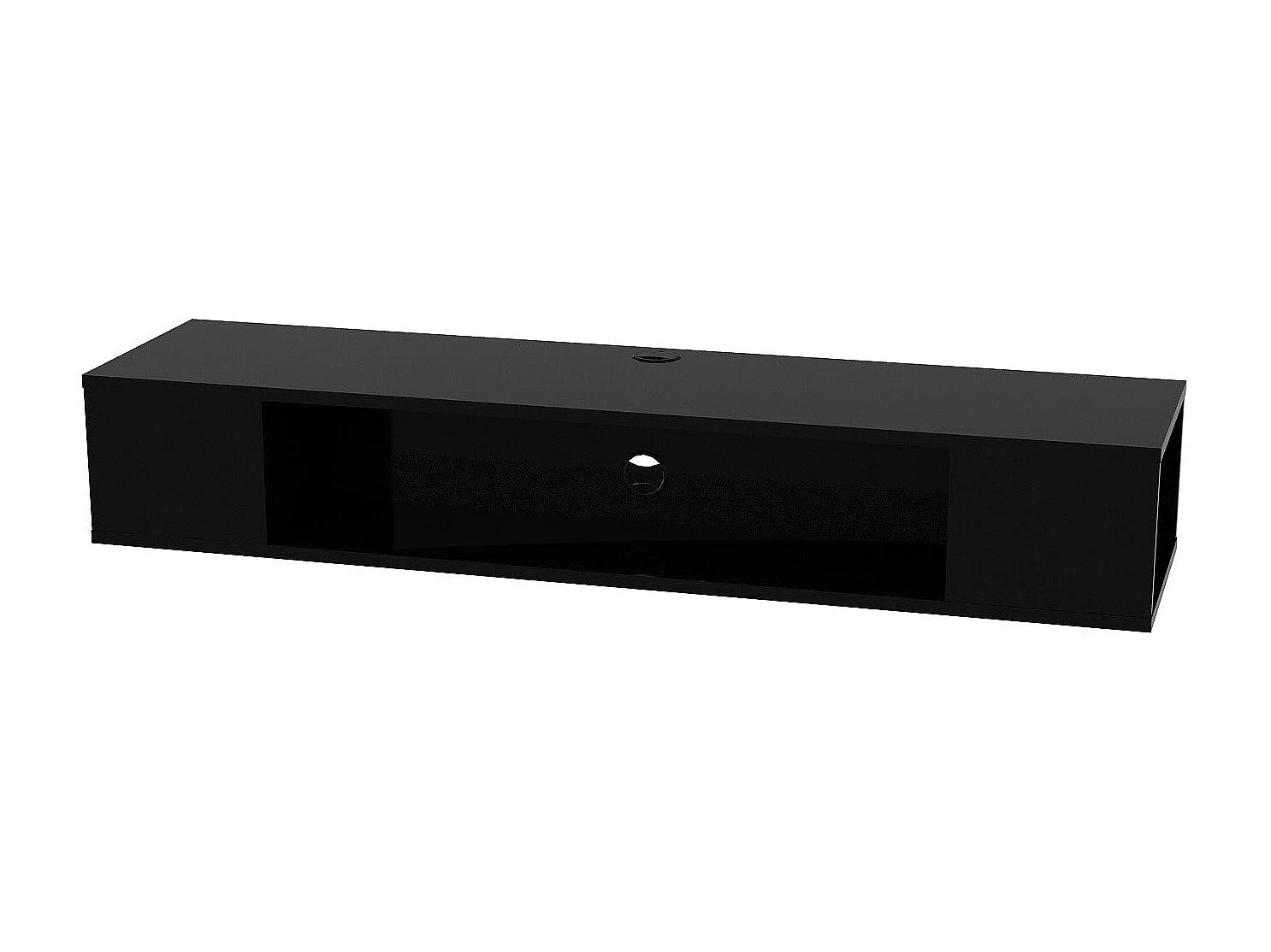 Moderne zwarte tv-standaard, 135 cm breed, 100% melamine gecoat, 18 mm dik | Wandmontage, met meerdere planken, stijlvolle en functionele opbergoplossing