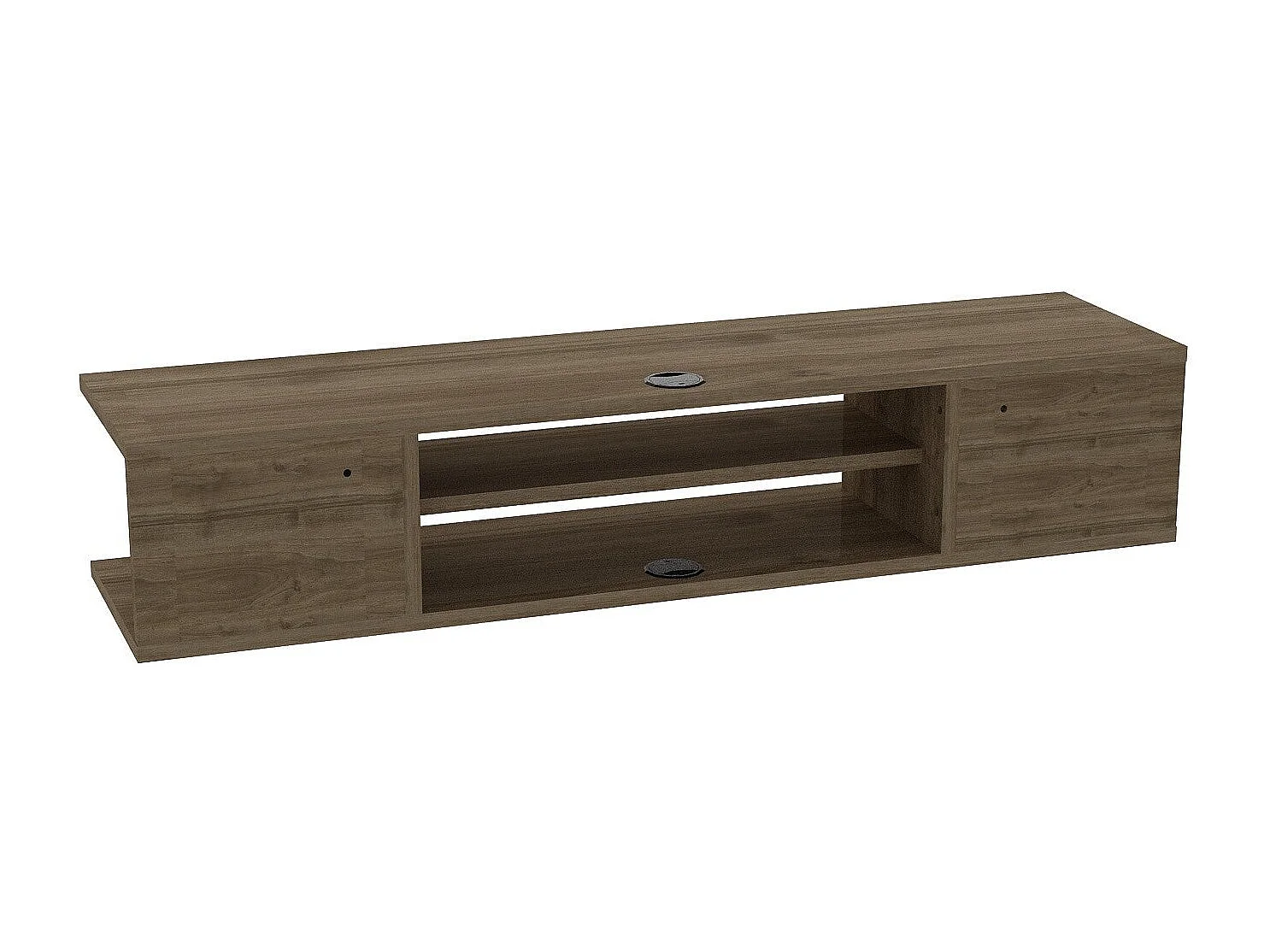 Moderne tv-standaard van notenhout, 120 cm | 100% melamine gecoate spaanplaat, 18 mm dik | Wandmontage, met meerdere planken, elegant en functioneel design
