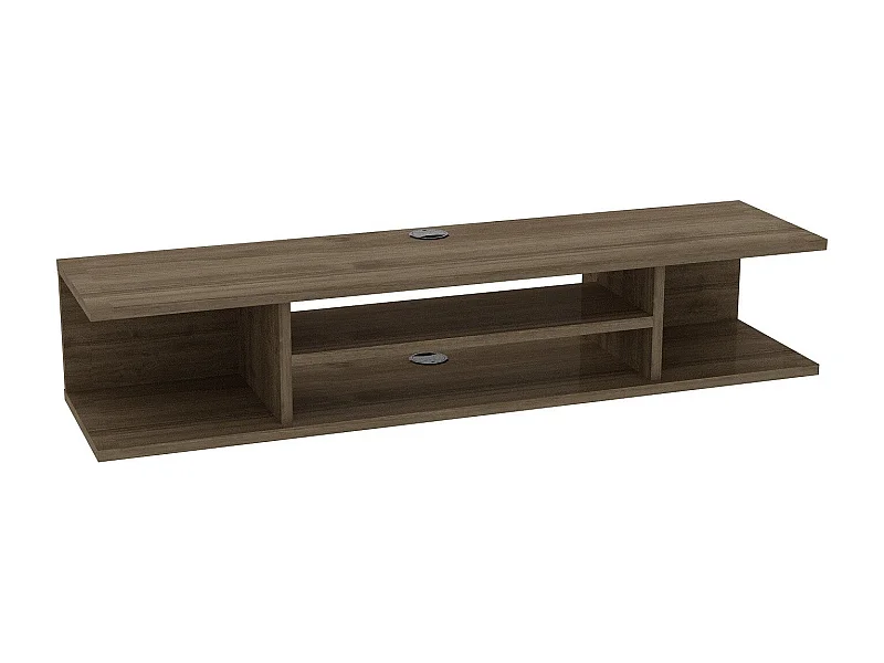 Moderne tv-standaard van notenhout, 120 cm | 100% melamine gecoate spaanplaat, 18 mm dik | Wandmontage, met meerdere planken, elegant en functioneel design