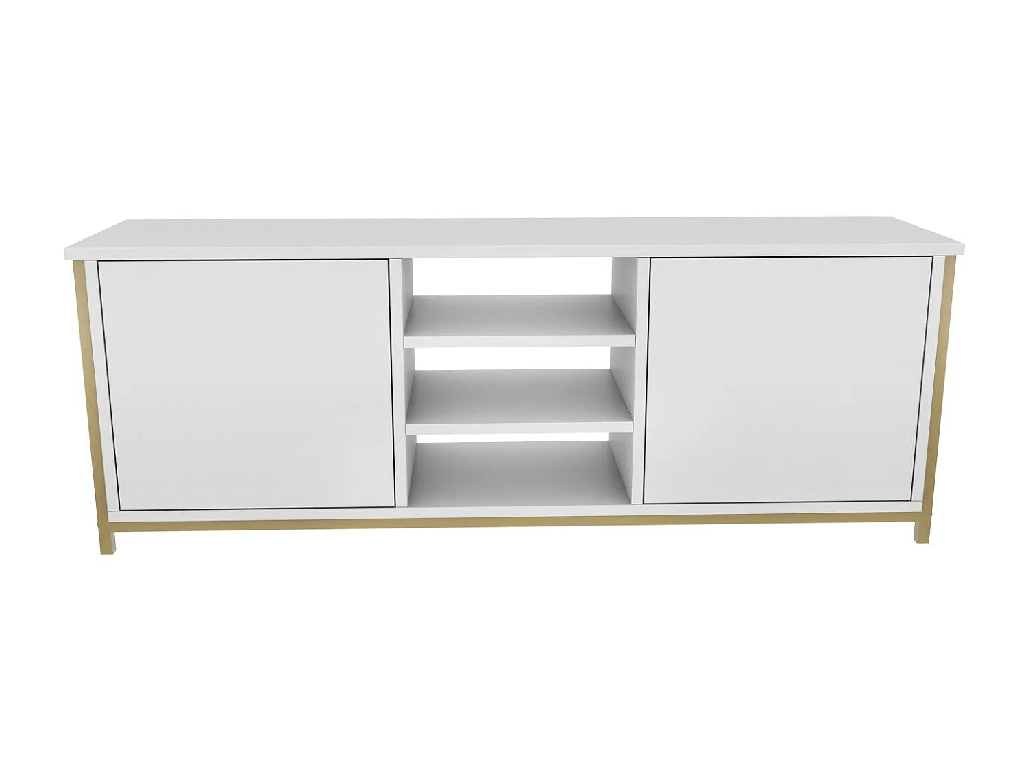 Meuble TV glamour doré et blanc, 140 x 35,3 x 50,8 cm | Panneau de particules 100 % mélaminé, épaisseur 18 mm | Élégant et fonctionnel pour un salon moderne