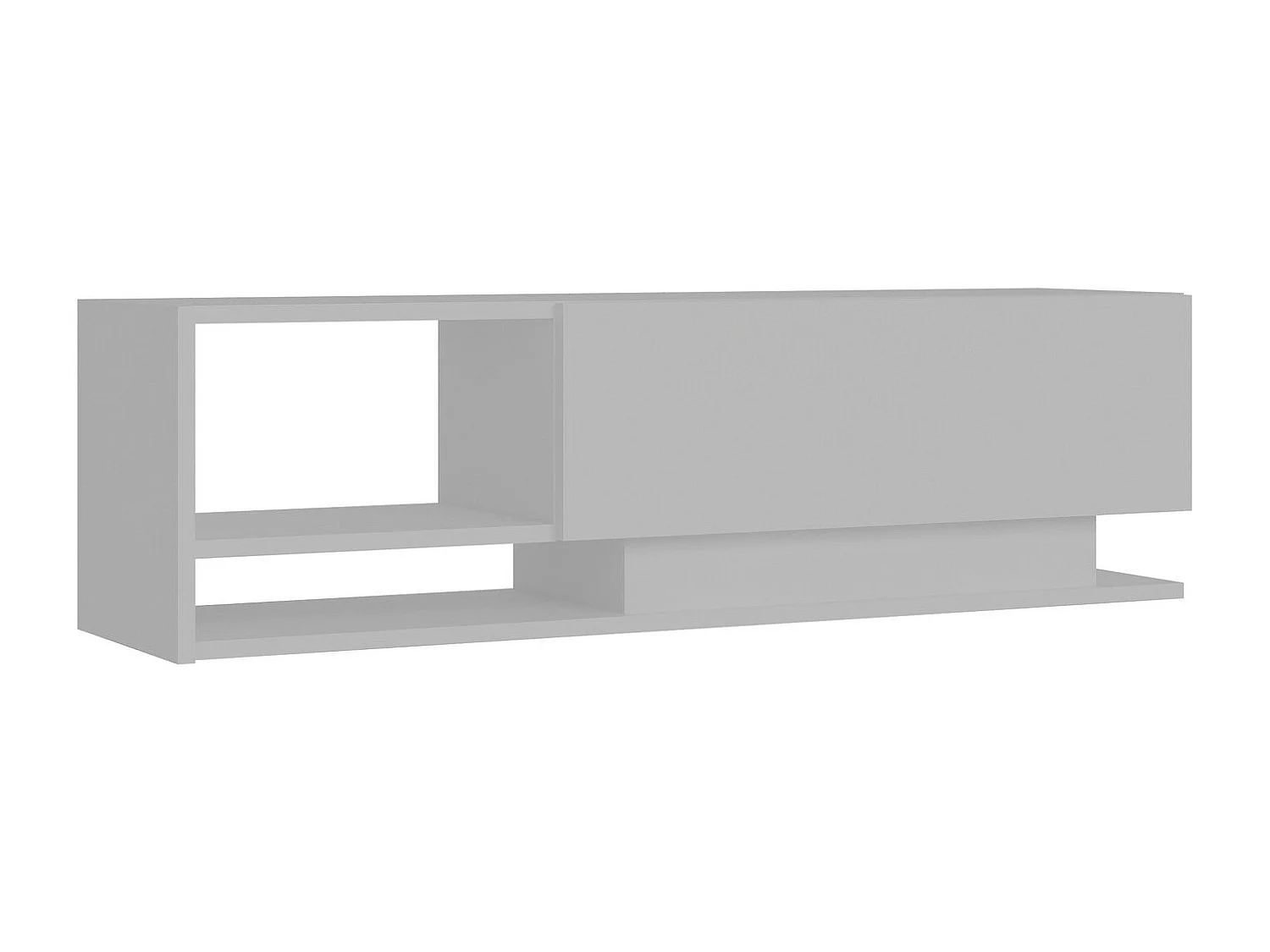 Meuble TV blanc moderne, 120 cm | Panneau de particules 100 % mélaminé, épaisseur 18 mm | Fixation murale, plusieurs étagères, design élégant et fonctionnel