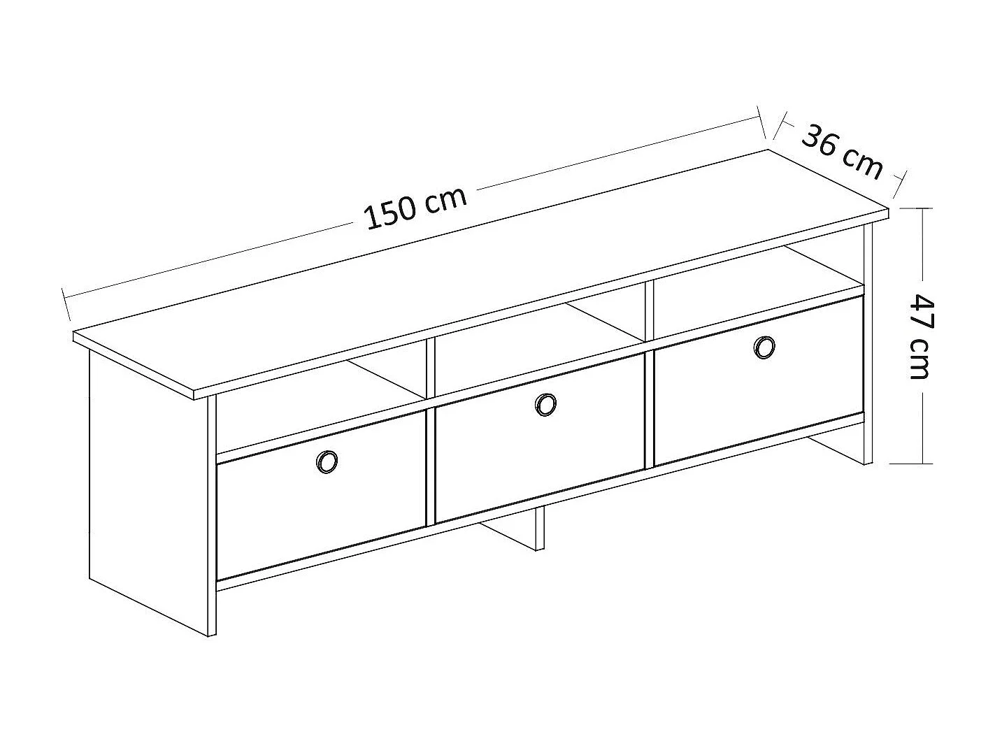 Meuble TV – 150 cm x 47 cm x 36 cm – Anthracite et Chêne – Panneaux de particules