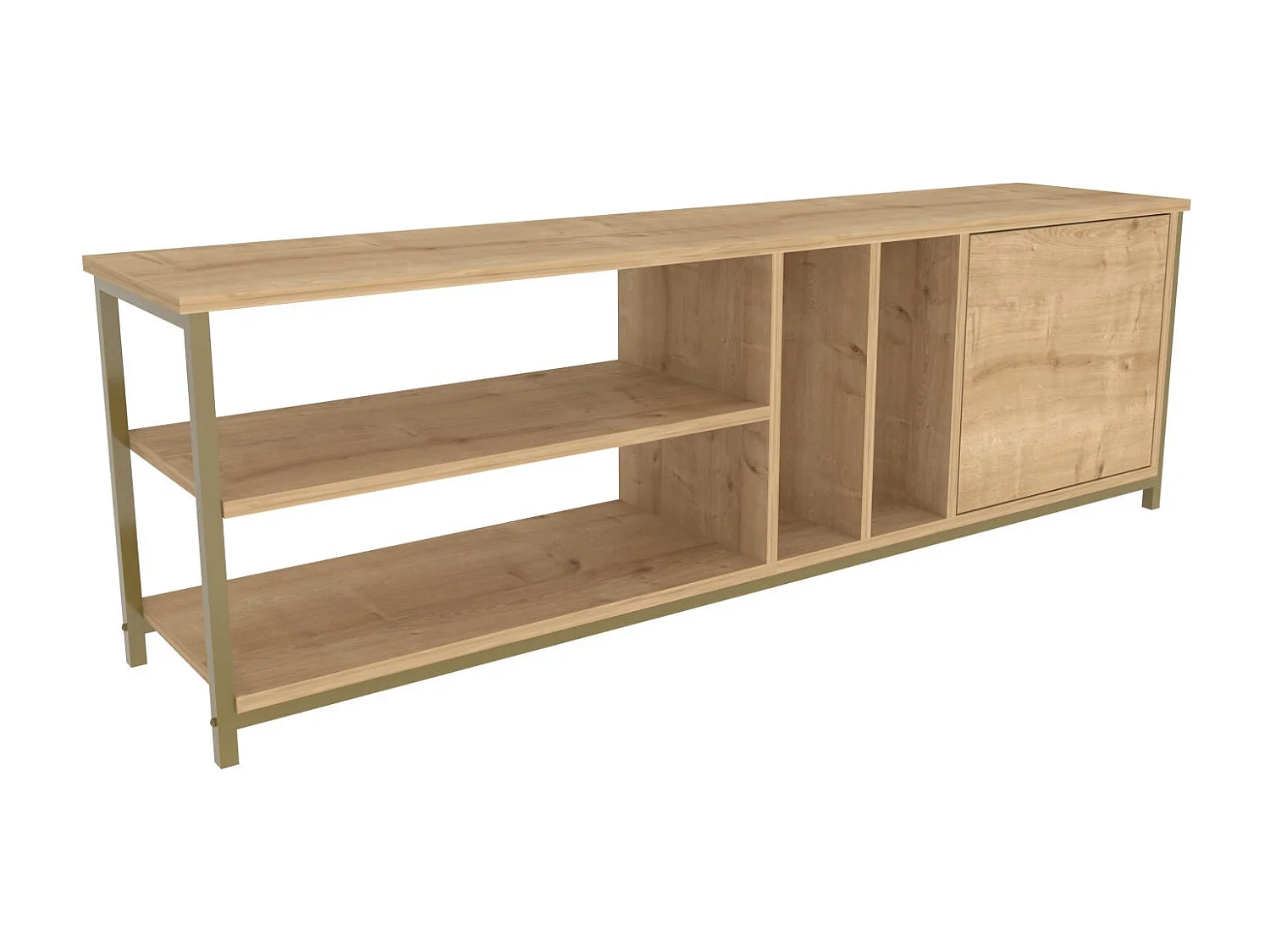 Meuble TV glamour, doré et chêne, 140 x 35,3 x 50,8 cm | Panneau de particules 100 % mélaminé, épaisseur 18 mm | Élégant et fonctionnel pour un salon moderne