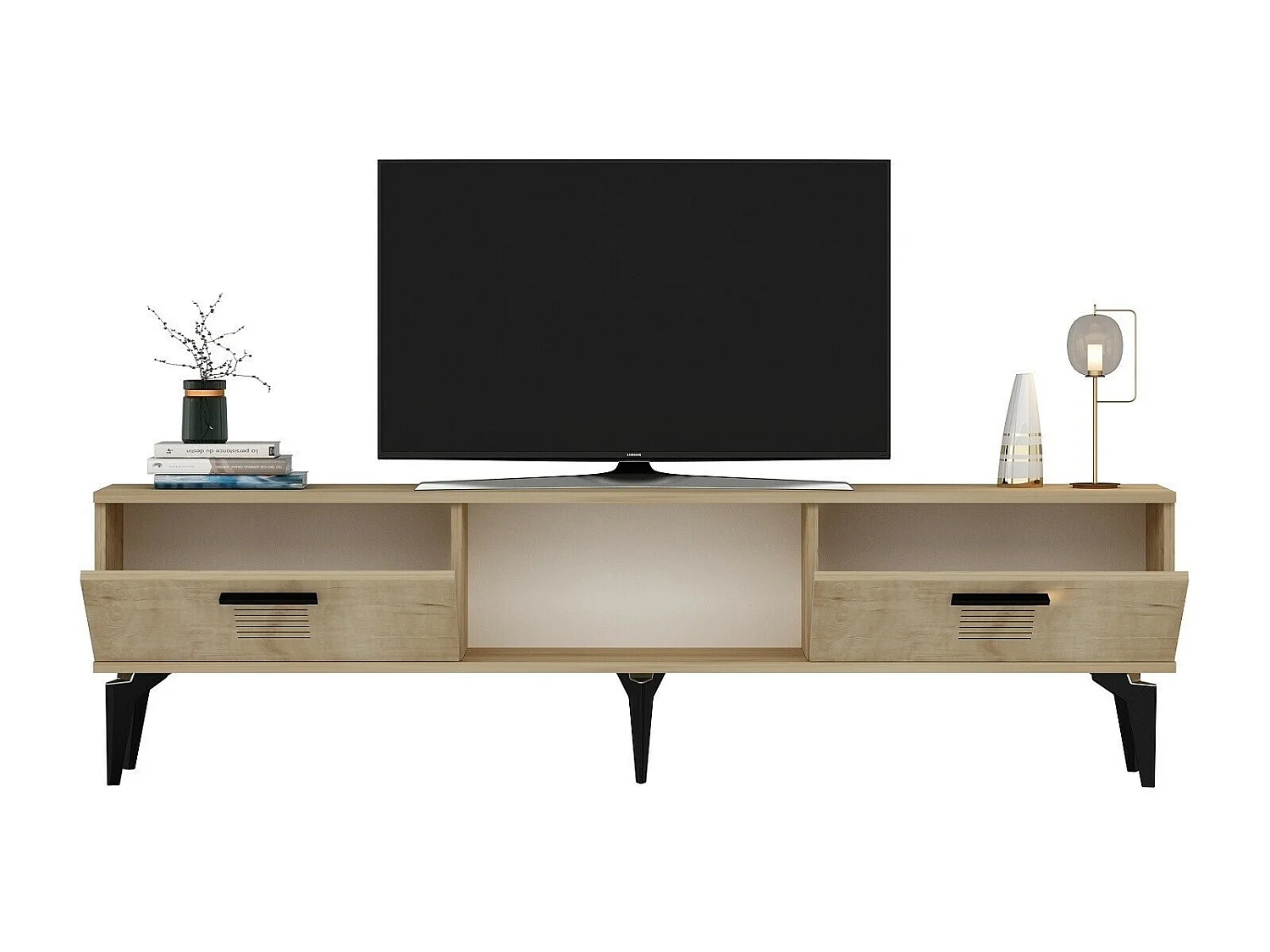 TV-Ständer – 150 cm x 44,6 cm x 29,6 cm – Saphir-Eiche – Spanplatte mit 100 % Melaminbeschichtung