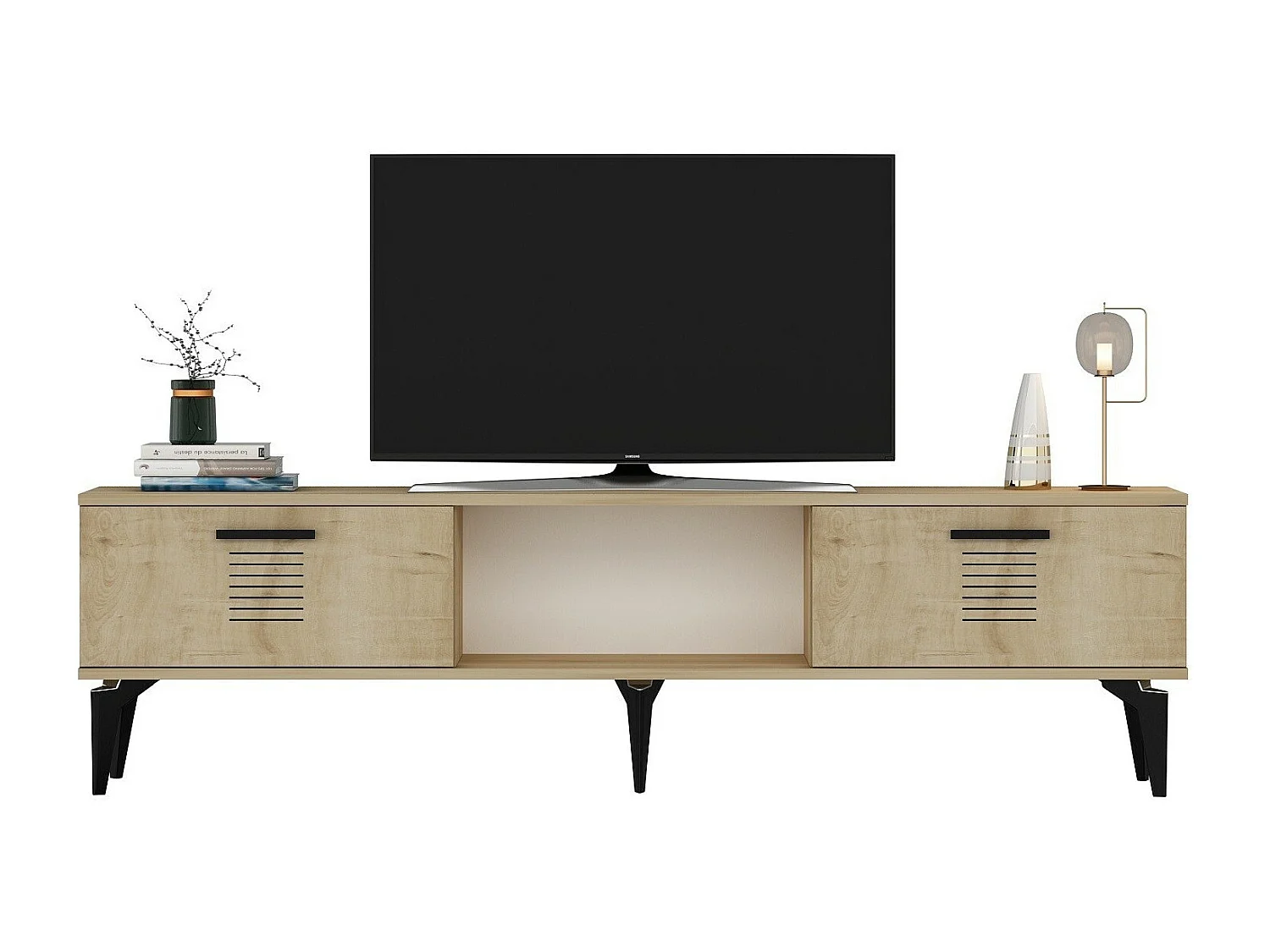 TV-Ständer – 150 cm x 44,6 cm x 29,6 cm – Saphir-Eiche – Spanplatte mit 100 % Melaminbeschichtung