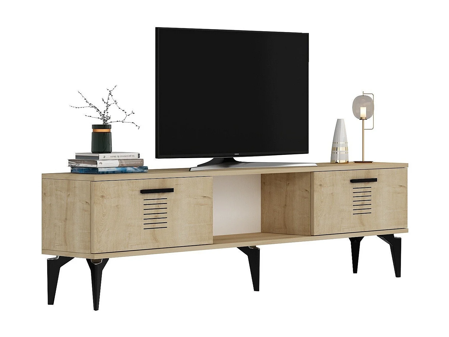 TV-Ständer – 150 cm x 44,6 cm x 29,6 cm – Saphir-Eiche – Spanplatte mit 100 % Melaminbeschichtung