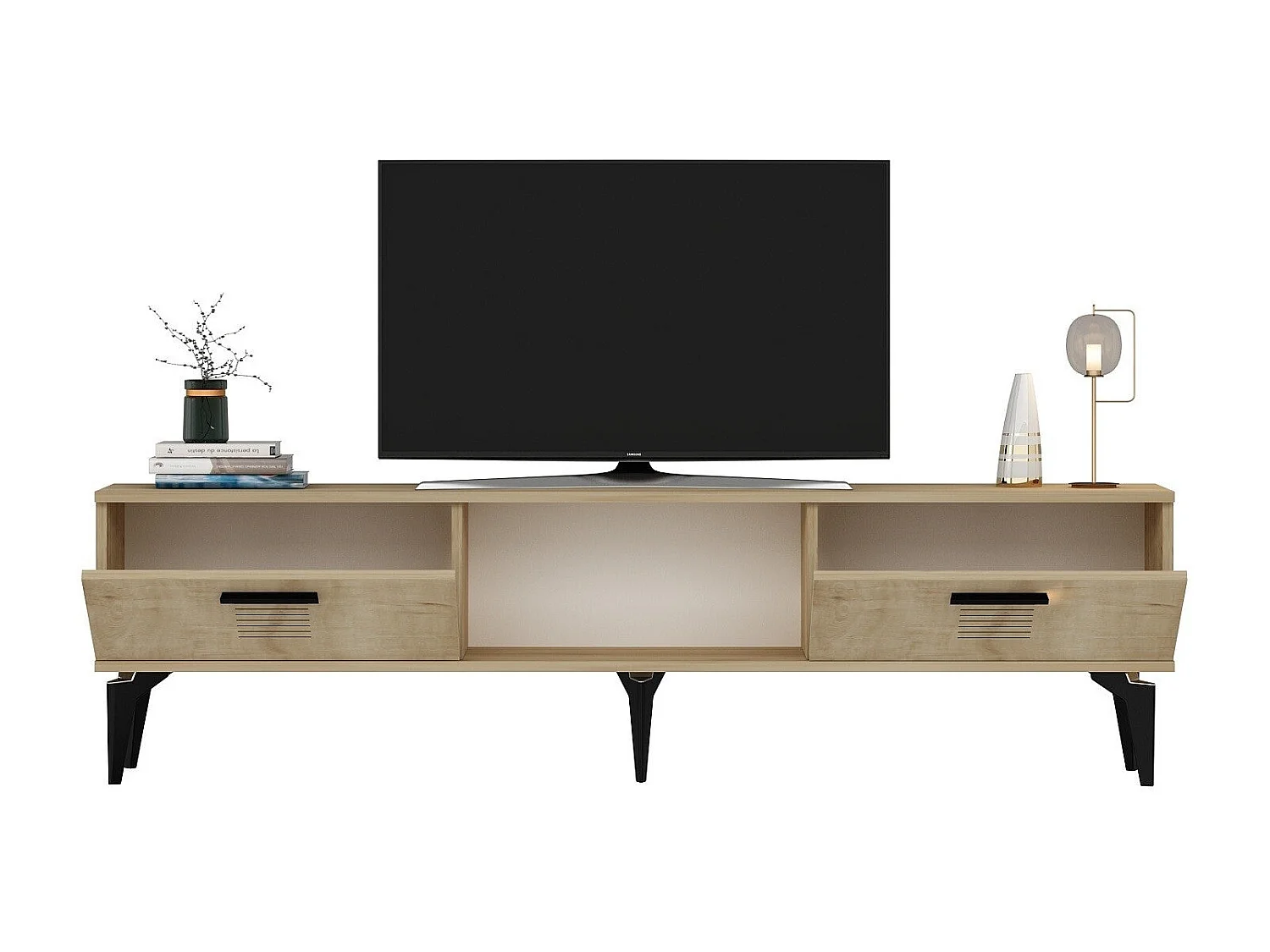 TV-Ständer – 150 cm x 44,6 cm x 29,6 cm – Saphir-Eiche – Spanplatte mit 100 % Melaminbeschichtung