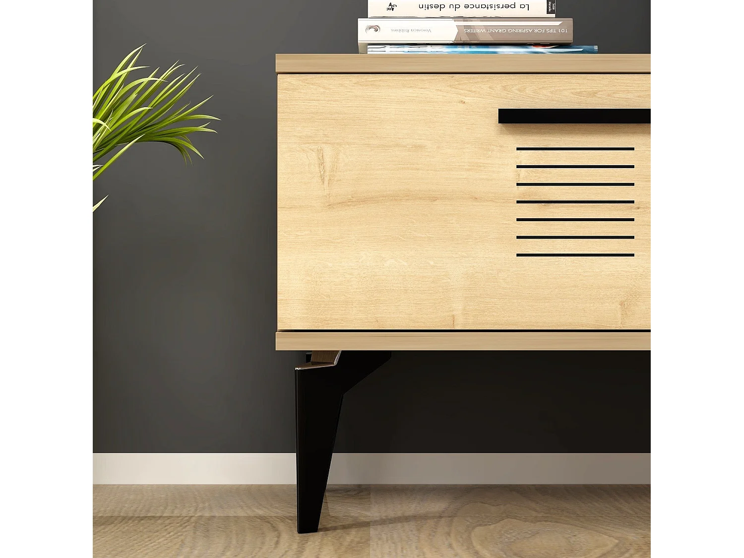 TV-Ständer – 150 cm x 44,6 cm x 29,6 cm – Saphir-Eiche – Spanplatte mit 100 % Melaminbeschichtung