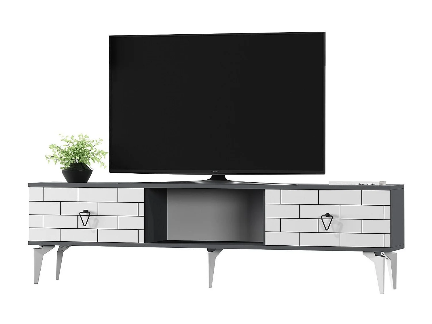 TV-Ständer – 150 cm x 44,6 cm x 29,6 cm – Anthrazit und Weiß – Melaminbeschichtete Spanplatte