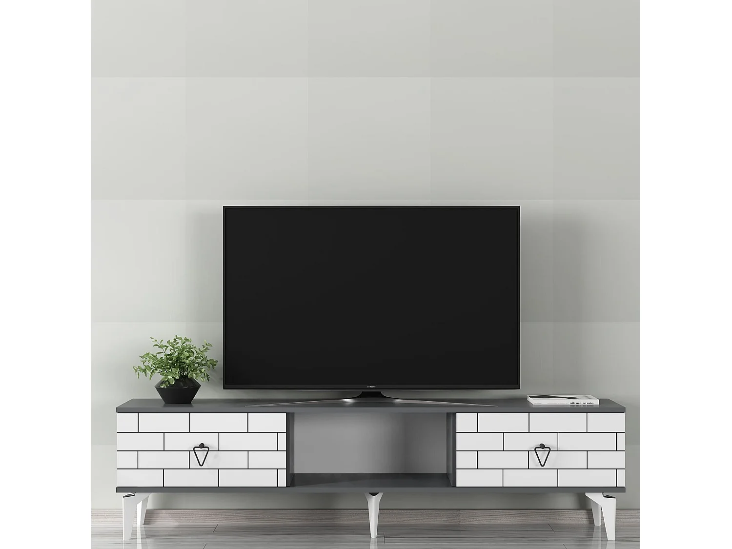 TV-Ständer – 150 cm x 44,6 cm x 29,6 cm – Anthrazit und Weiß – Melaminbeschichtete Spanplatte