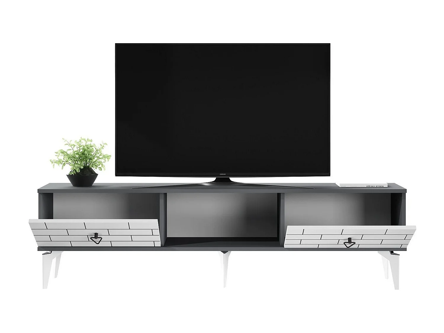 TV-Ständer – 150 cm x 44,6 cm x 29,6 cm – Anthrazit und Weiß – Melaminbeschichtete Spanplatte