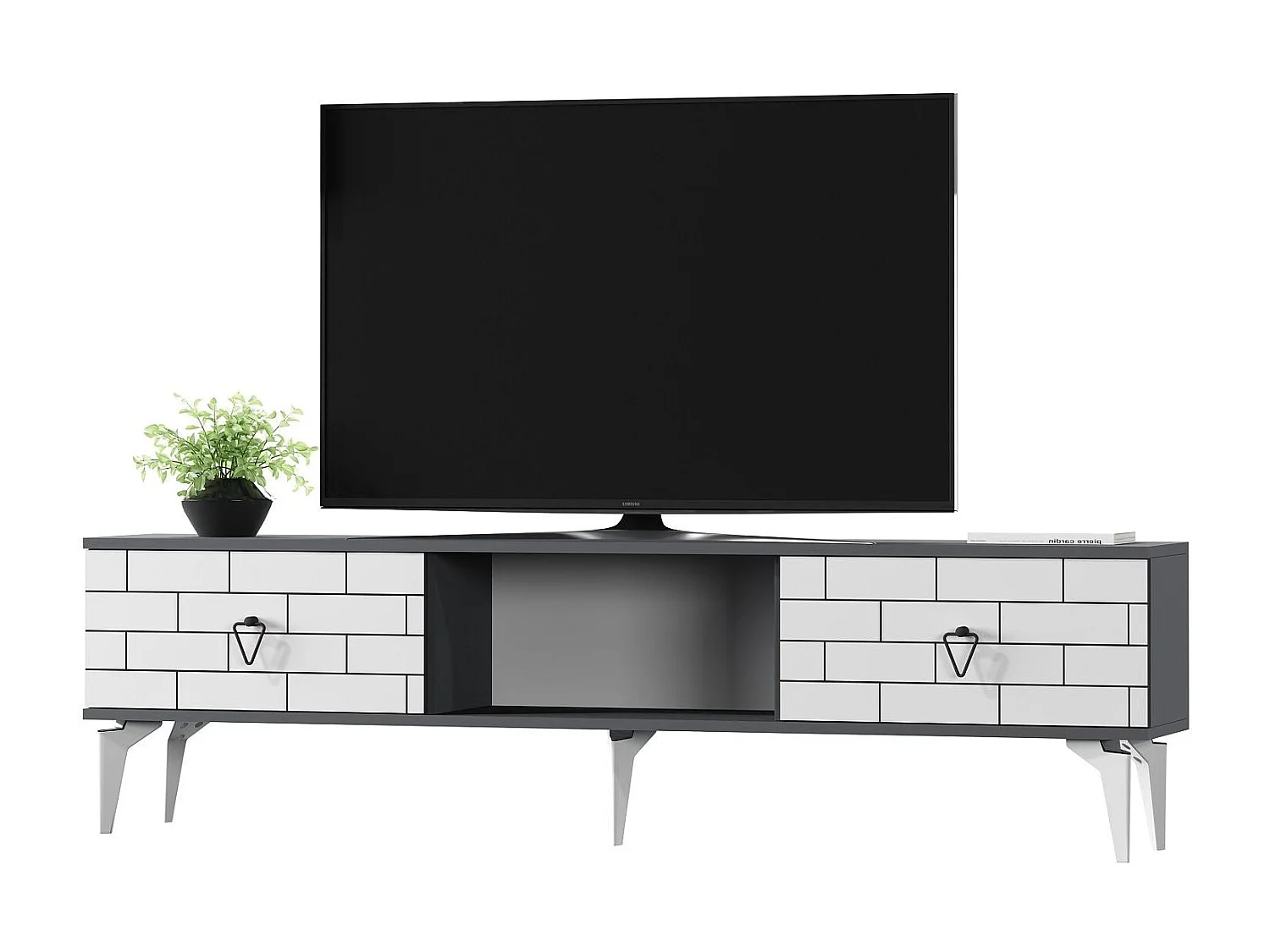 TV-Ständer – 150 cm x 44,6 cm x 29,6 cm – Anthrazit und Weiß – Melaminbeschichtete Spanplatte