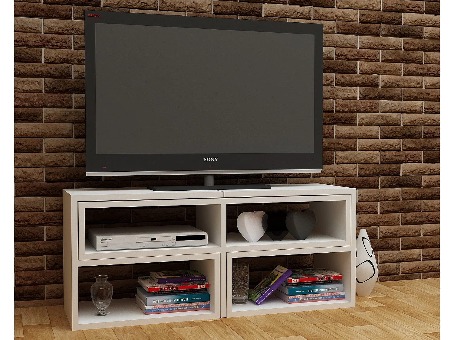 Meuble TV – 136,8 cm – Blanc – Aggloméré revêtu de mélamine