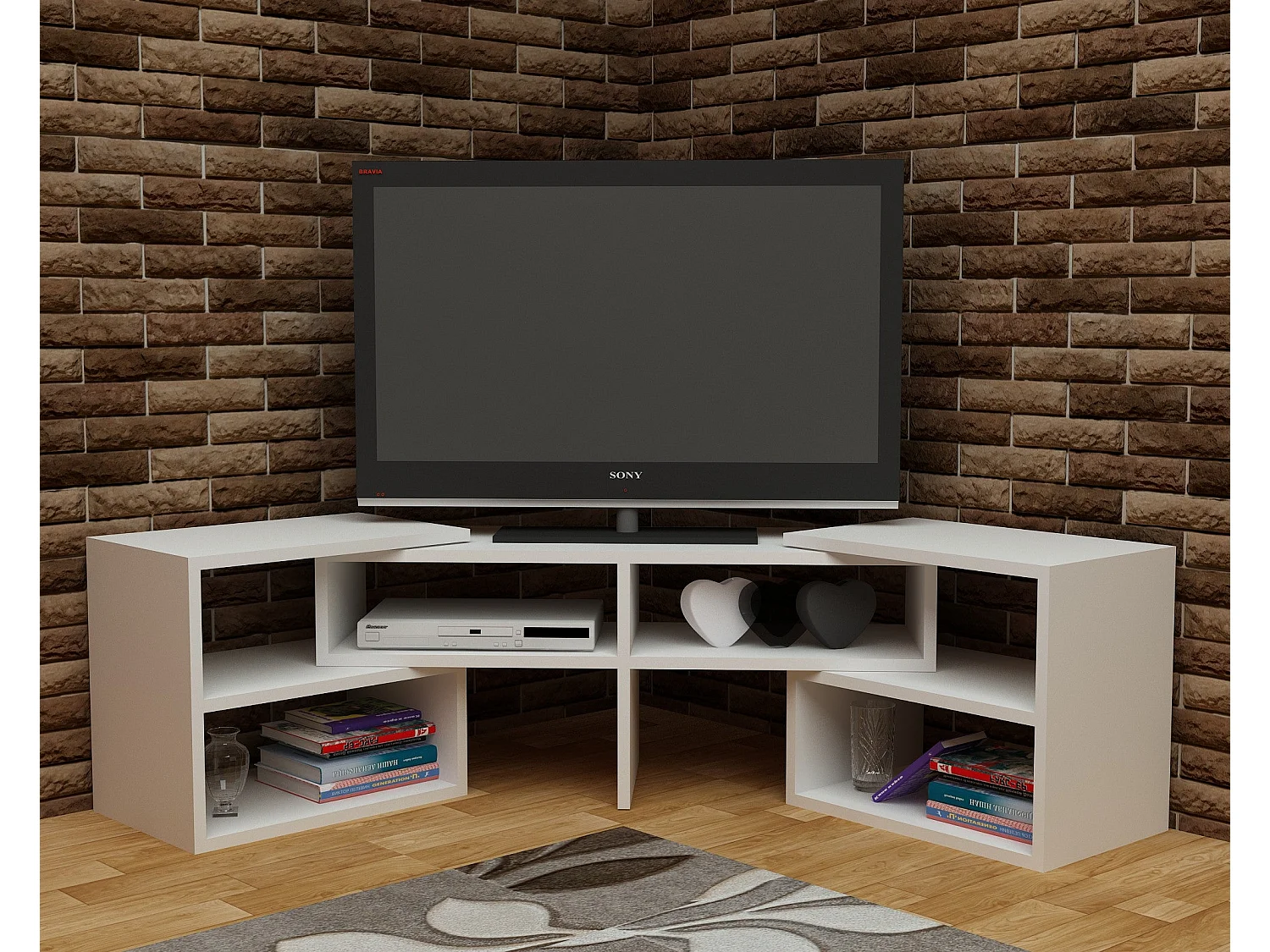 Meuble TV – 136,8 cm – Blanc – Aggloméré revêtu de mélamine