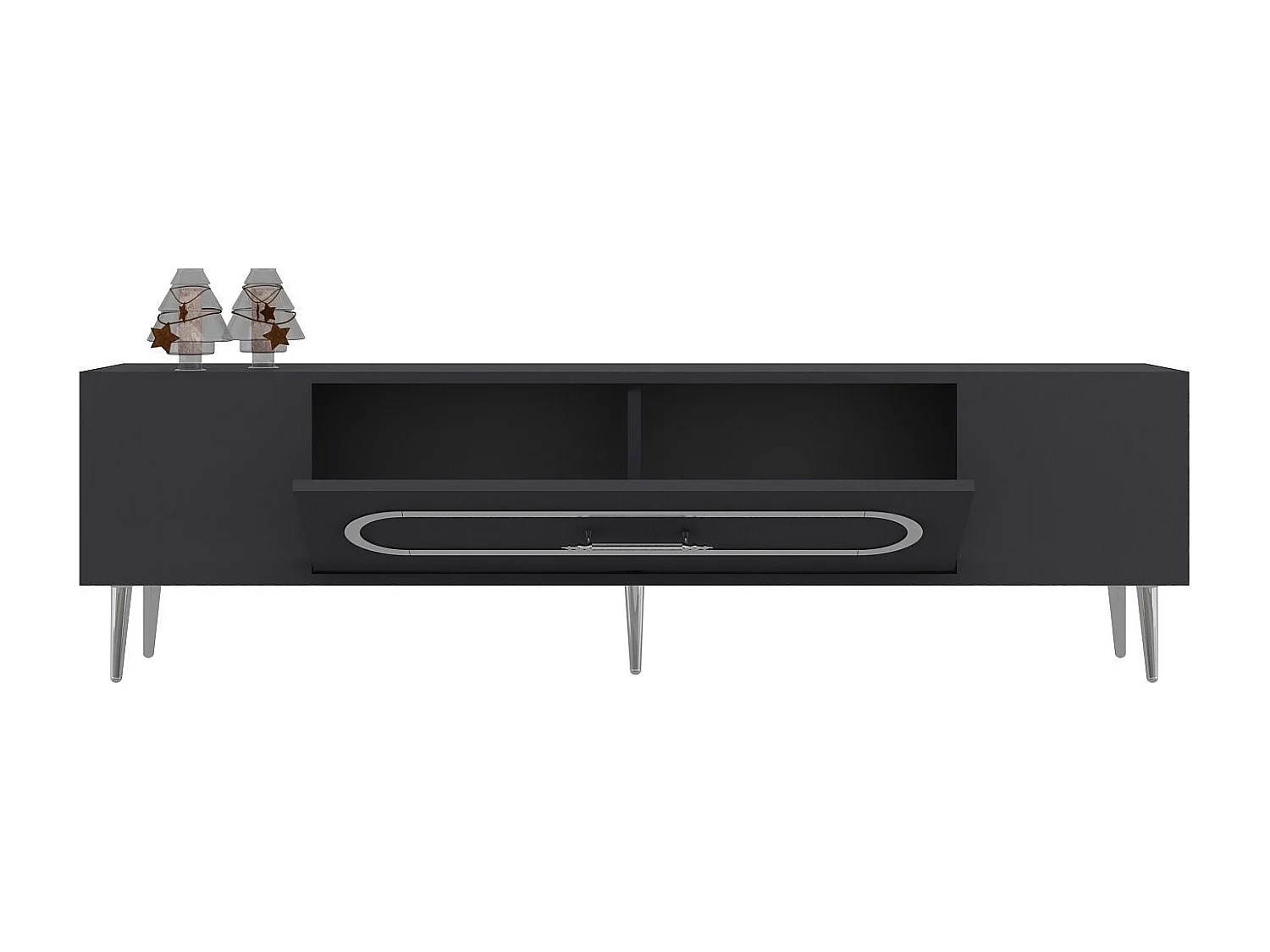 TV-Ständer – 150 cm x 48,2 cm x 29,6 cm – Anthrazit und Silber – 100 % melaminbeschichtete Spanplatte