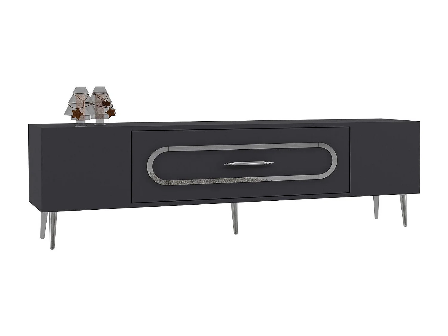 TV-Ständer – 150 cm x 48,2 cm x 29,6 cm – Anthrazit und Silber – 100 % melaminbeschichtete Spanplatte