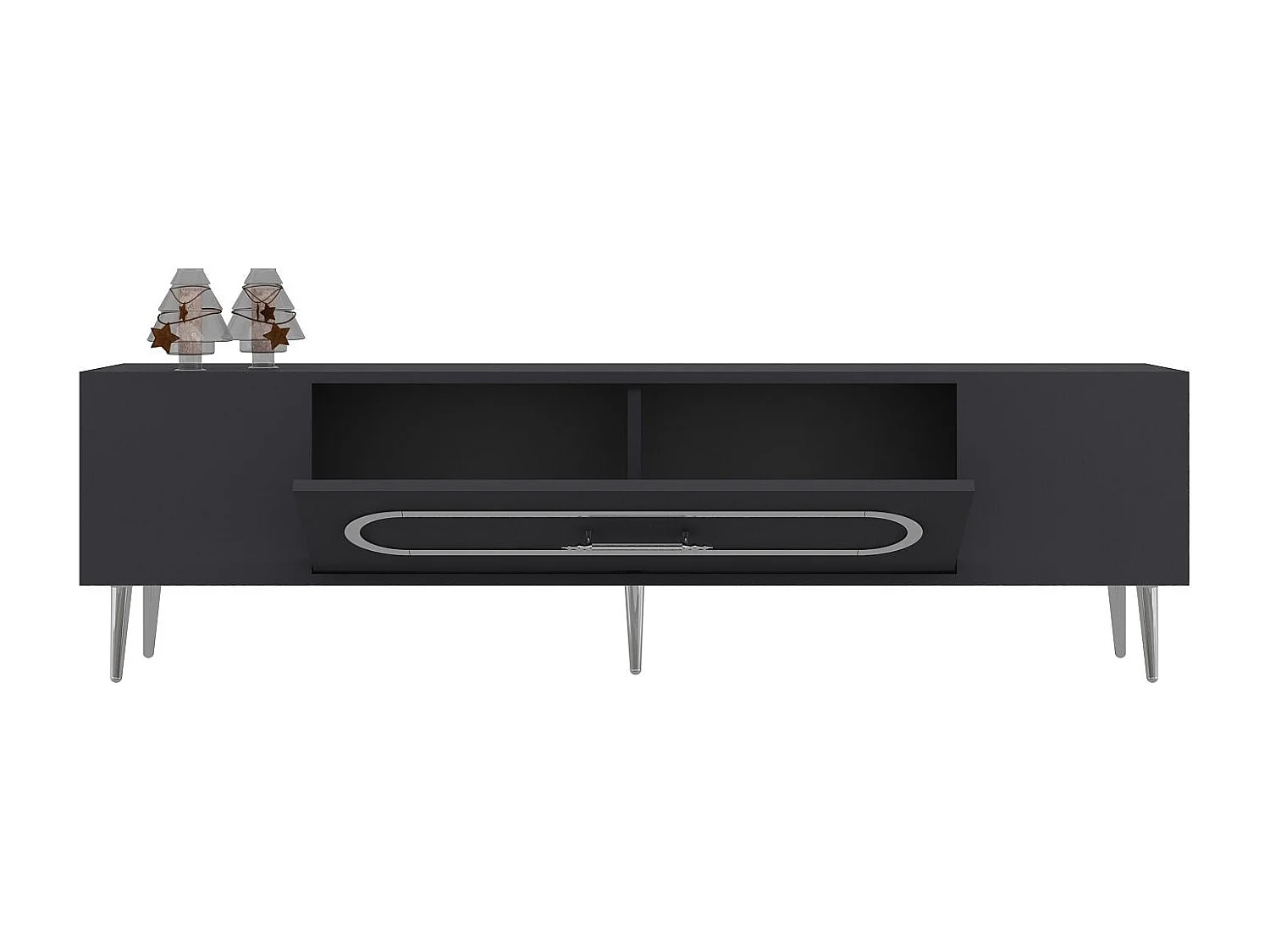 TV-Ständer – 150 cm x 48,2 cm x 29,6 cm – Anthrazit und Silber – 100 % melaminbeschichtete Spanplatte