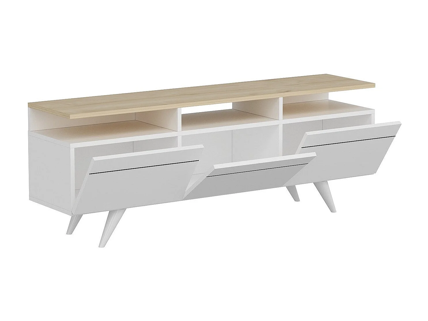 Stojak pod TV – 150 cm x 52 cm x 35 cm – Dąb i biel – 100% płyta wiórowa pokryta melaminą