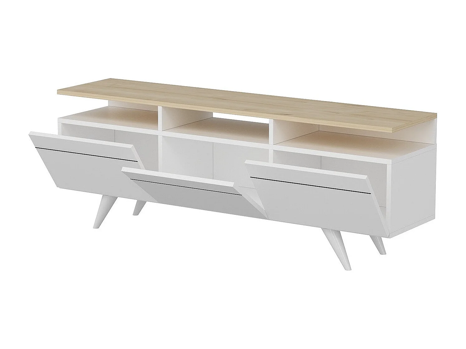 Stojak pod TV – 150 cm x 52 cm x 35 cm – Dąb i biel – 100% płyta wiórowa pokryta melaminą