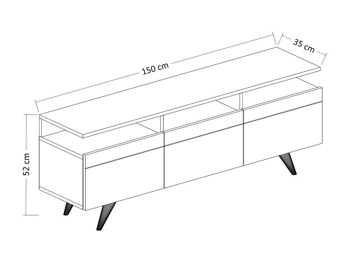 Stojak pod TV – 150 cm x 52 cm x 35 cm – Dąb i biel – 100% płyta wiórowa pokryta melaminą