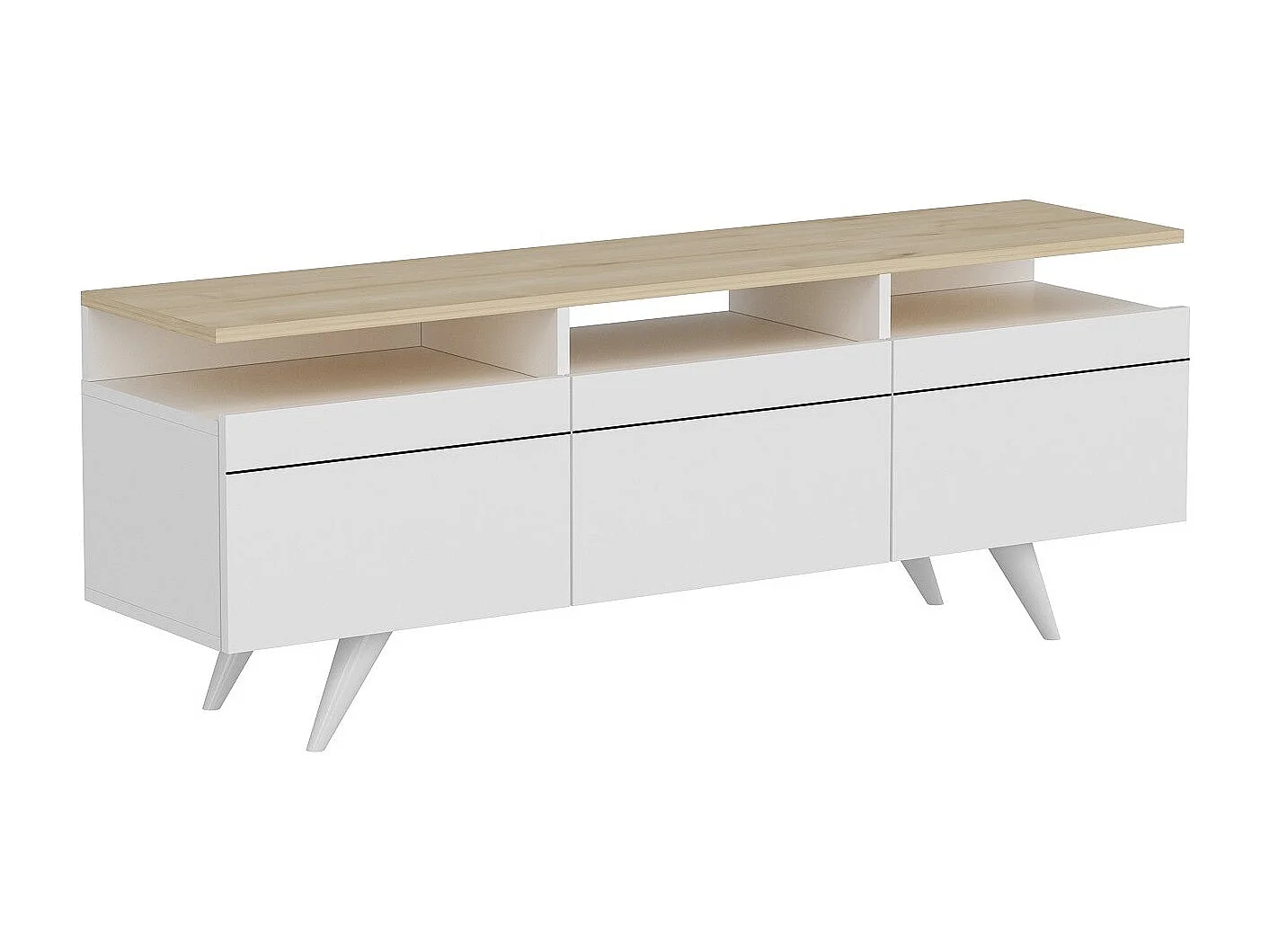 Stojak pod TV – 150 cm x 52 cm x 35 cm – Dąb i biel – 100% płyta wiórowa pokryta melaminą