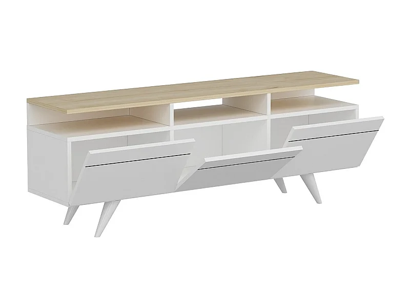 Stojak pod TV – 150 cm x 52 cm x 35 cm – Dąb i biel – 100% płyta wiórowa pokryta melaminą