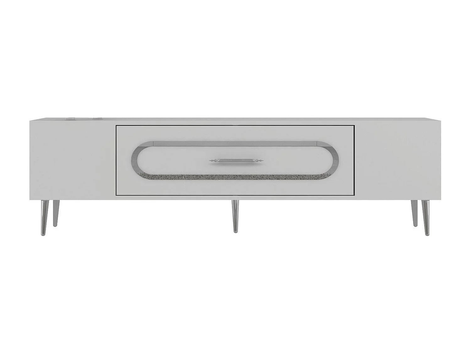 Meuble Tv design 1 porte basculante Berty L150cm Blanc et Argent