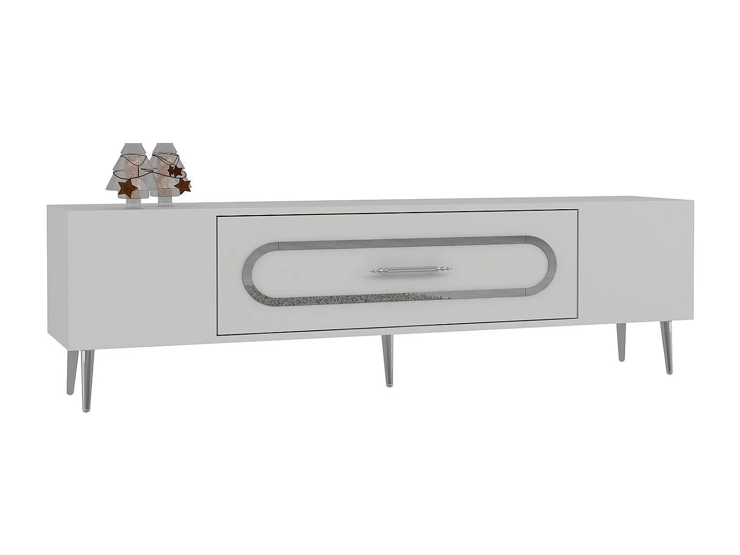 Meuble Tv design 1 porte basculante Berty L150cm Blanc et Argent