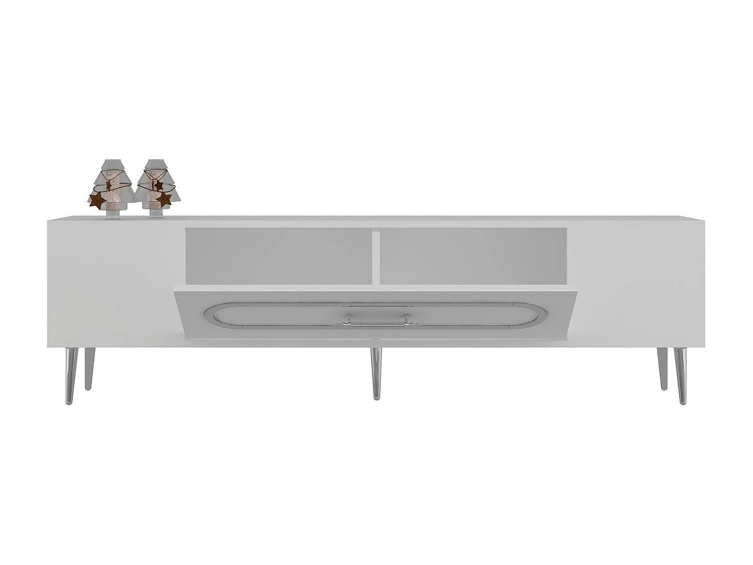 Meuble Tv design 1 porte basculante Berty L150cm Blanc et Argent