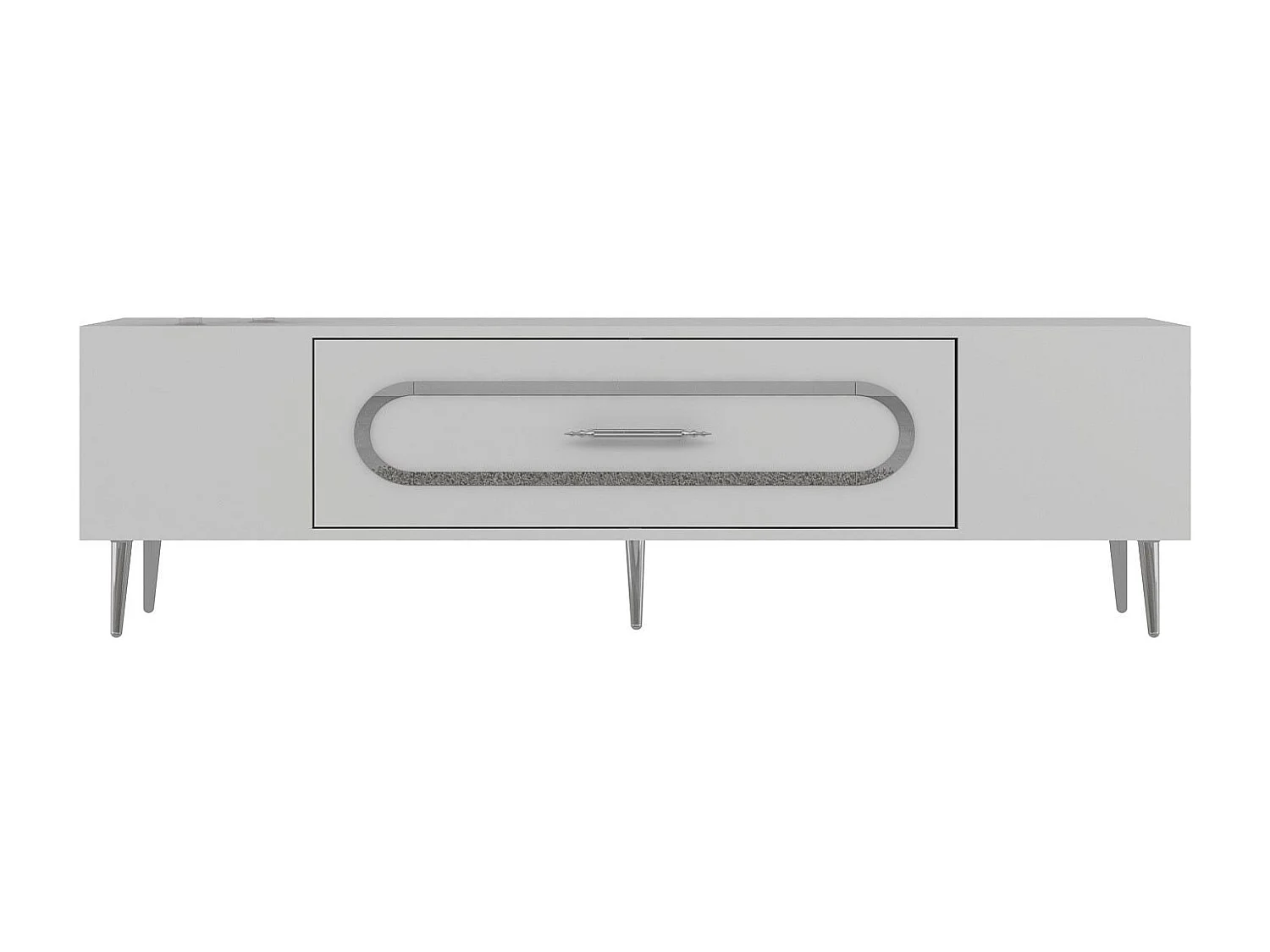 Meuble Tv design 1 porte basculante Berty L150cm Blanc et Argent