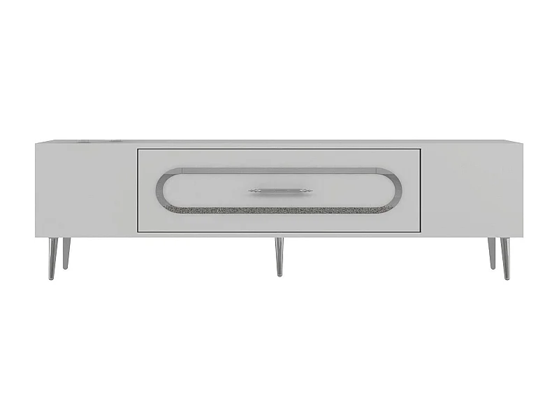 TV-Ständer – 150 cm x 48,2 cm x 29,6 cm – Weiß und Silber – Melaminbeschichtete Spanplatte