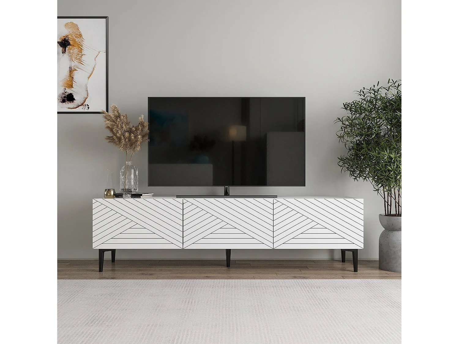 Meuble TV 3 portes basculantes Berta L160cm Blanc