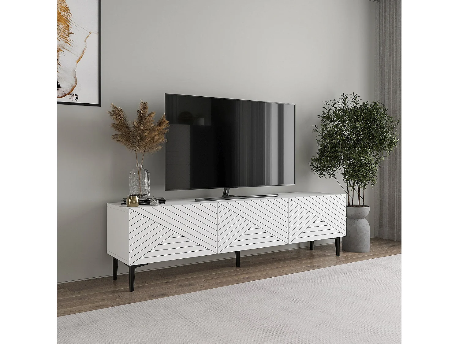 Meuble TV 3 portes basculantes Berta L160cm Blanc