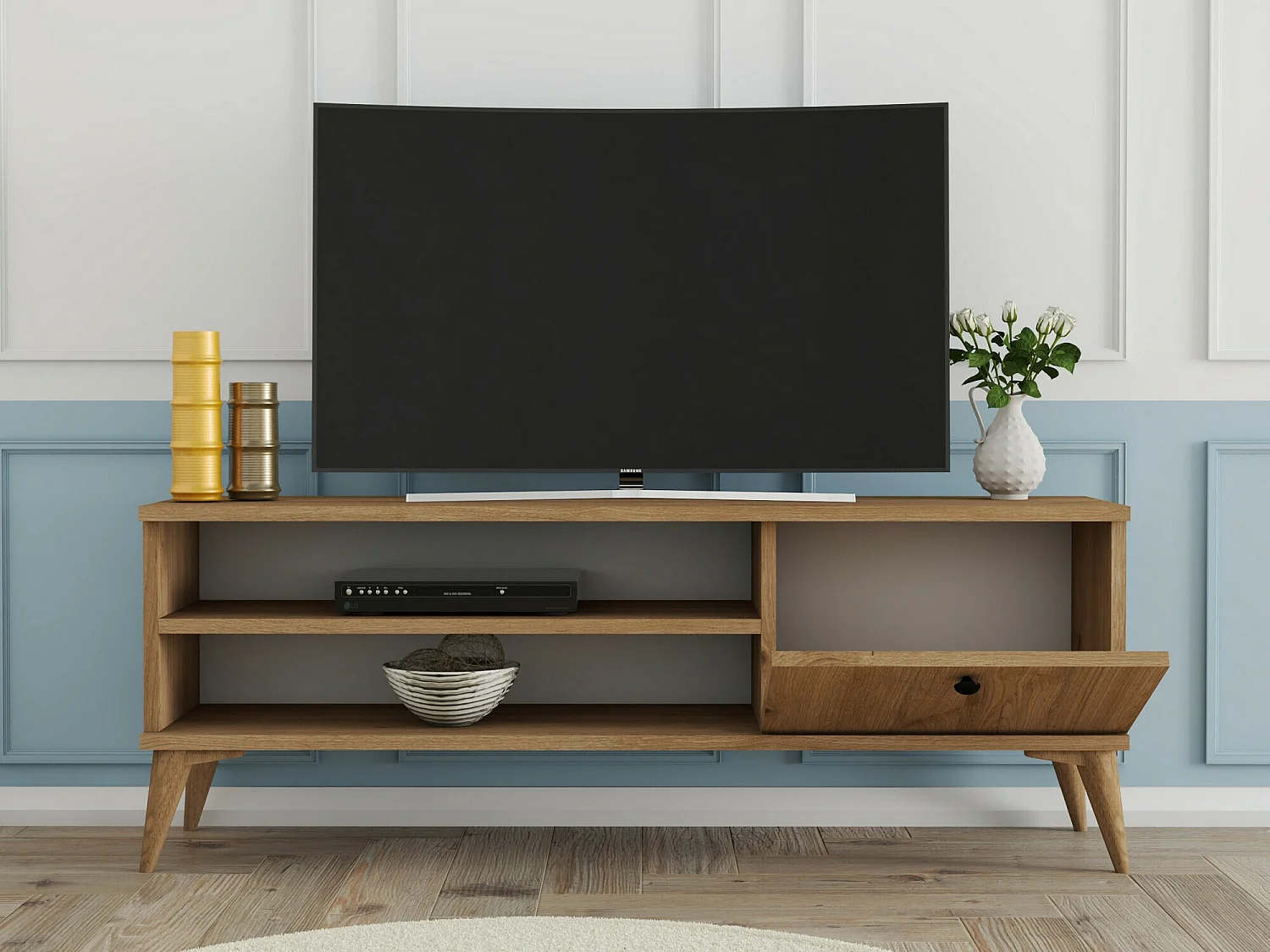 Meuble TV en chêne – 120 cm de large – 44,6 cm de haut – panneaux de particules revêtus de mélamine