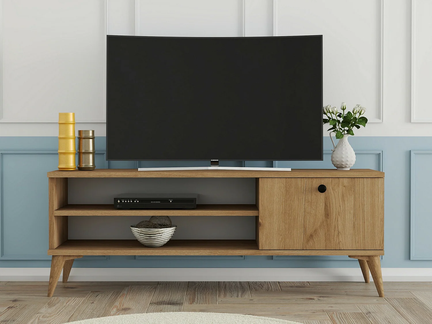 Meuble TV en chêne – 120 cm de large – 44,6 cm de haut – panneaux de particules revêtus de mélamine