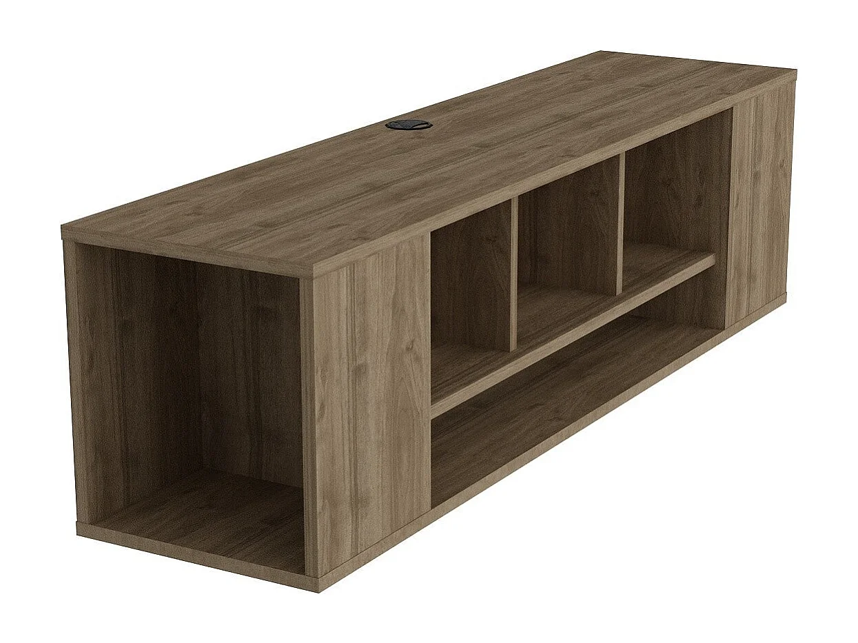 Meuble TV moderne en noyer, 135 cm | Panneau de particules 100 % mélaminé, épaisseur 18 mm | Fixation murale, plusieurs étagères, design élégant et fonctionnel