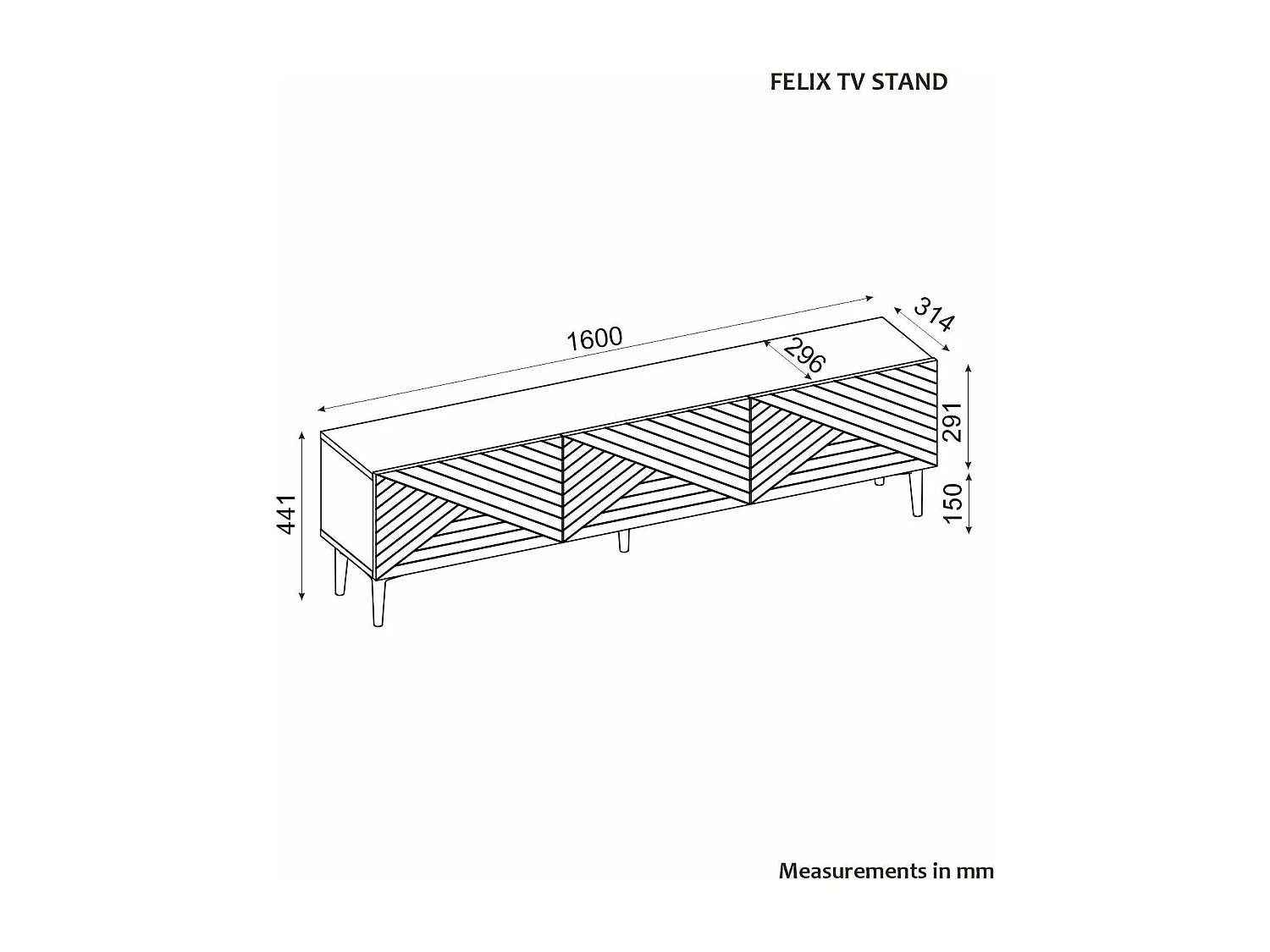 TV-meubel – 160 cm x 44,1 cm x 31,4 cm – Antraciet – Melamine gecoate spaanplaat