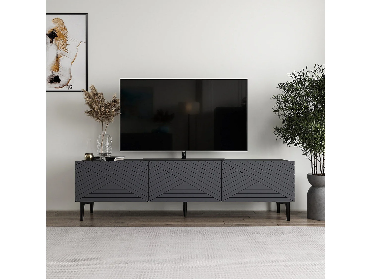 Mueble de TV – 160 cm x 44,1 cm x 31,4 cm – Antracita – Tablero de partículas recubierto de melamina