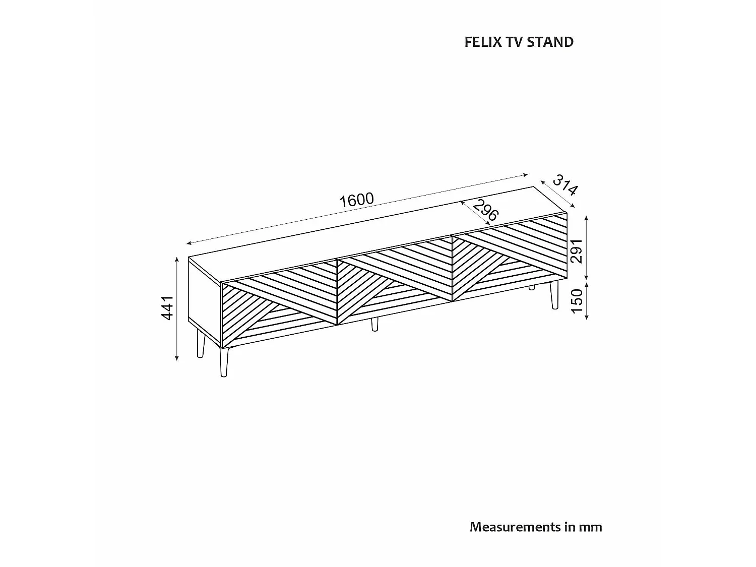Mueble de TV – 160 cm x 44,1 cm x 31,4 cm – Antracita – Tablero de partículas recubierto de melamina