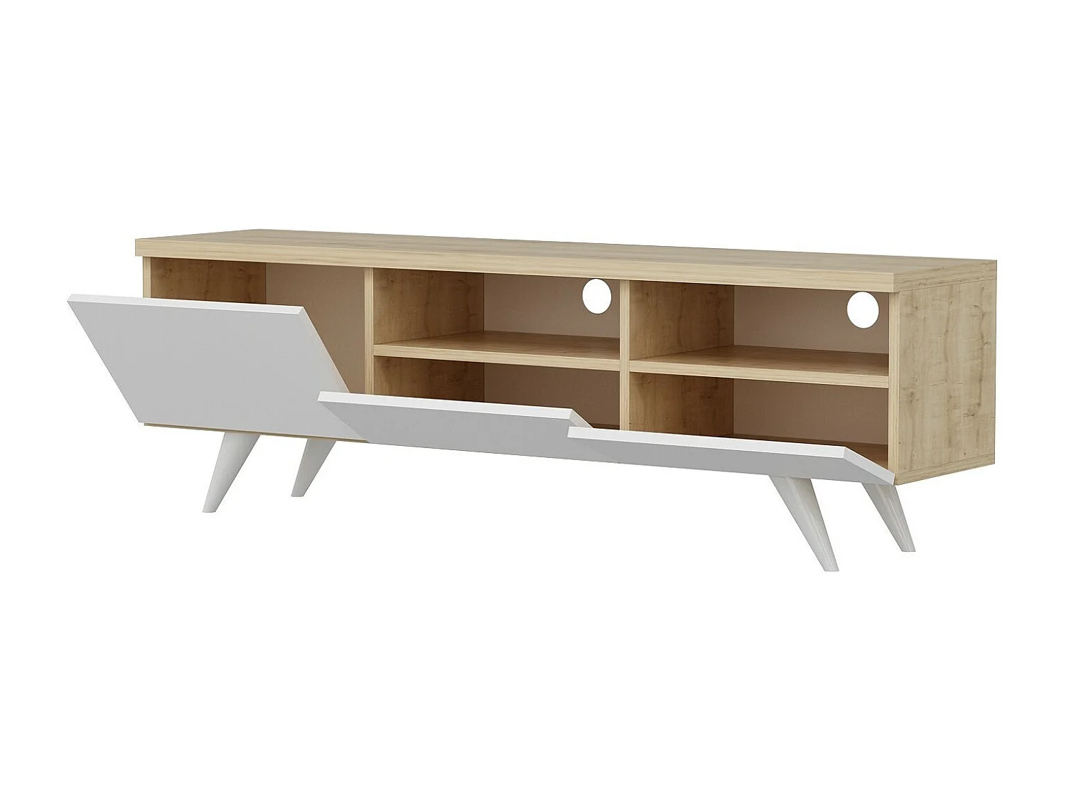 Stojak pod TV – 150 cm x 46 cm x 35 cm – Dąb i biel – Płyta wiórowa