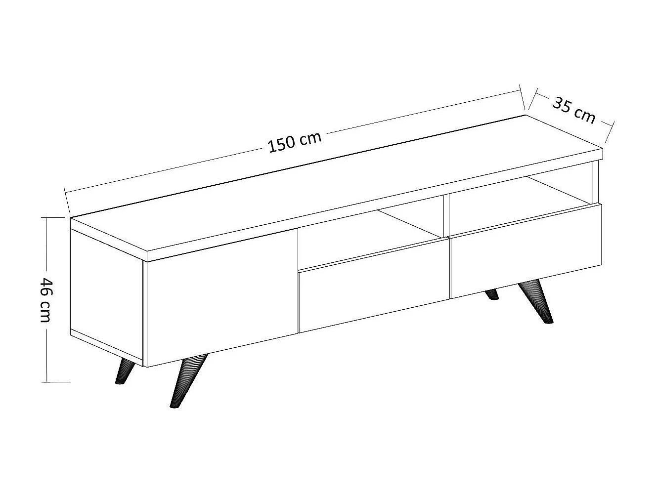 Stojak pod TV – 150 cm x 46 cm x 35 cm – Dąb i biel – Płyta wiórowa