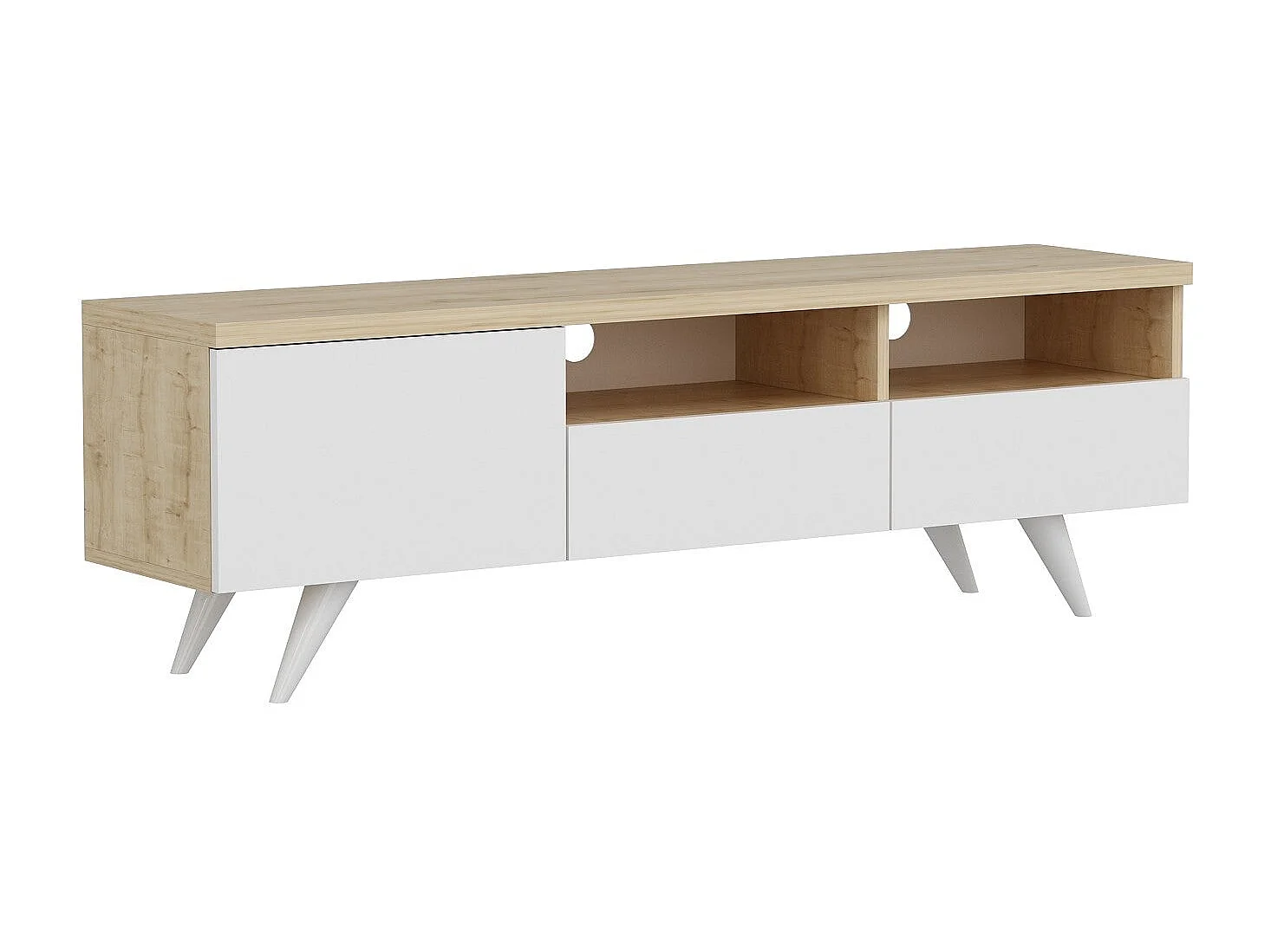 Stojak pod TV – 150 cm x 46 cm x 35 cm – Dąb i biel – Płyta wiórowa